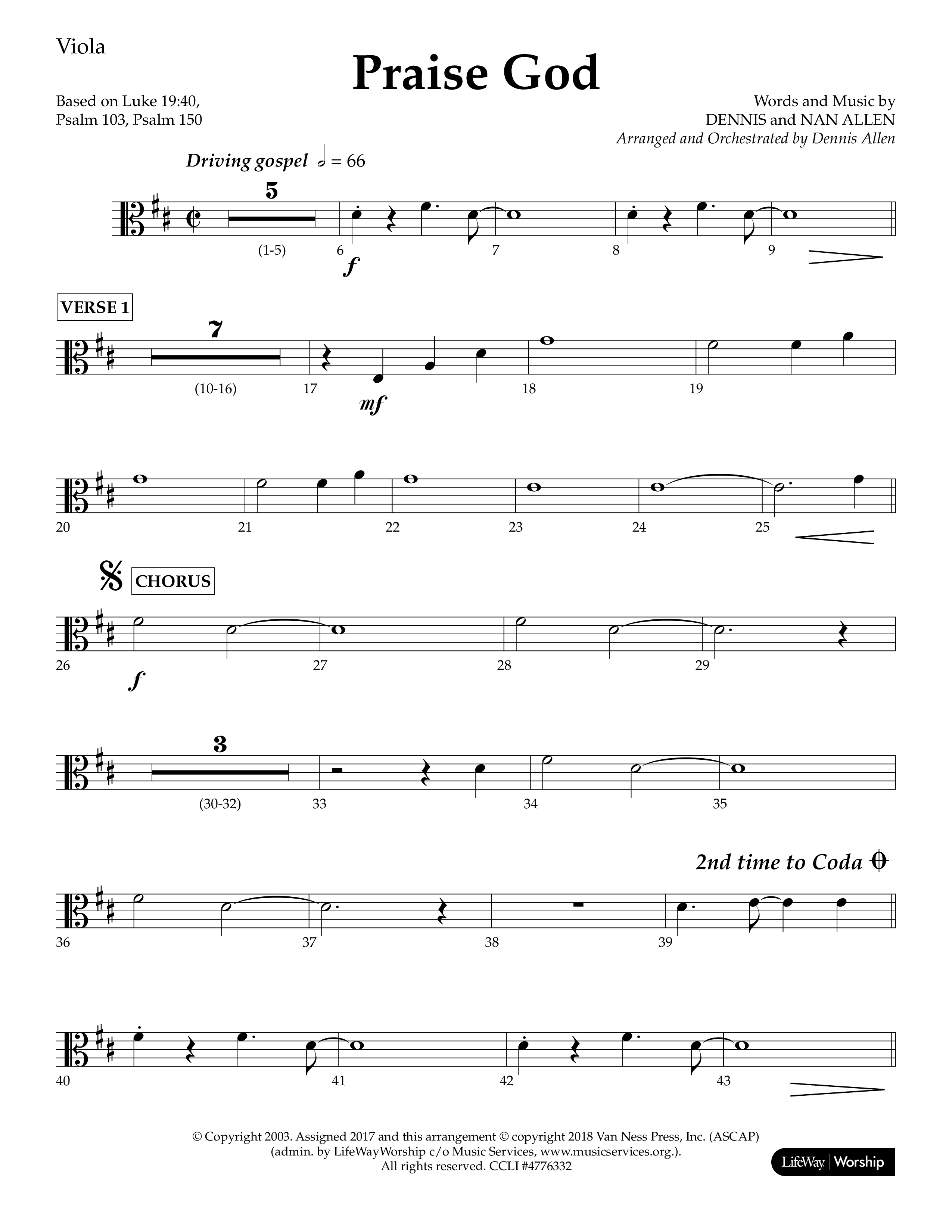 Praise God (Choral Anthem SATB) Viola (Lifeway Choral / Arr. Dennis Allen)