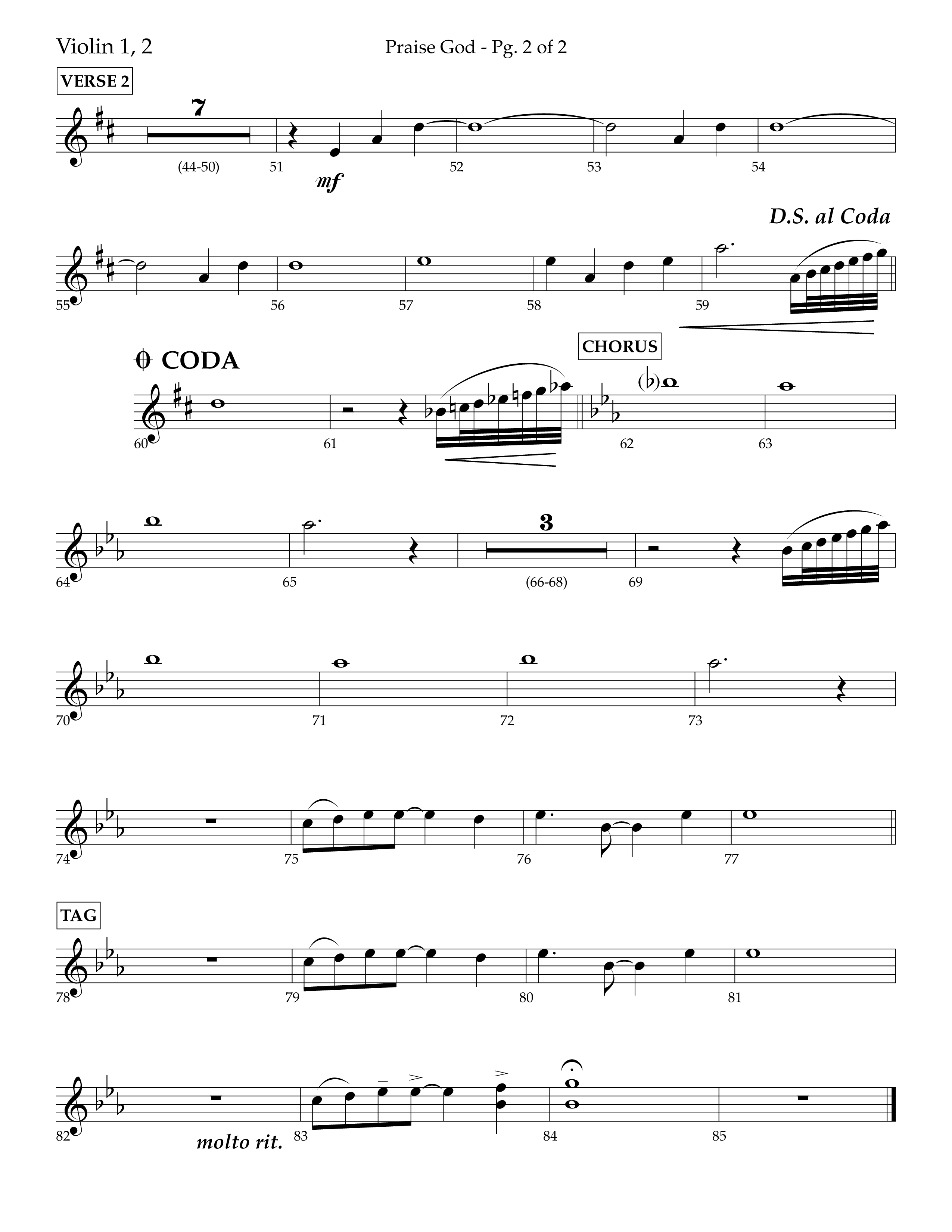 Praise God (Choral Anthem SATB) Violin 1/2 (Lifeway Choral / Arr. Dennis Allen)