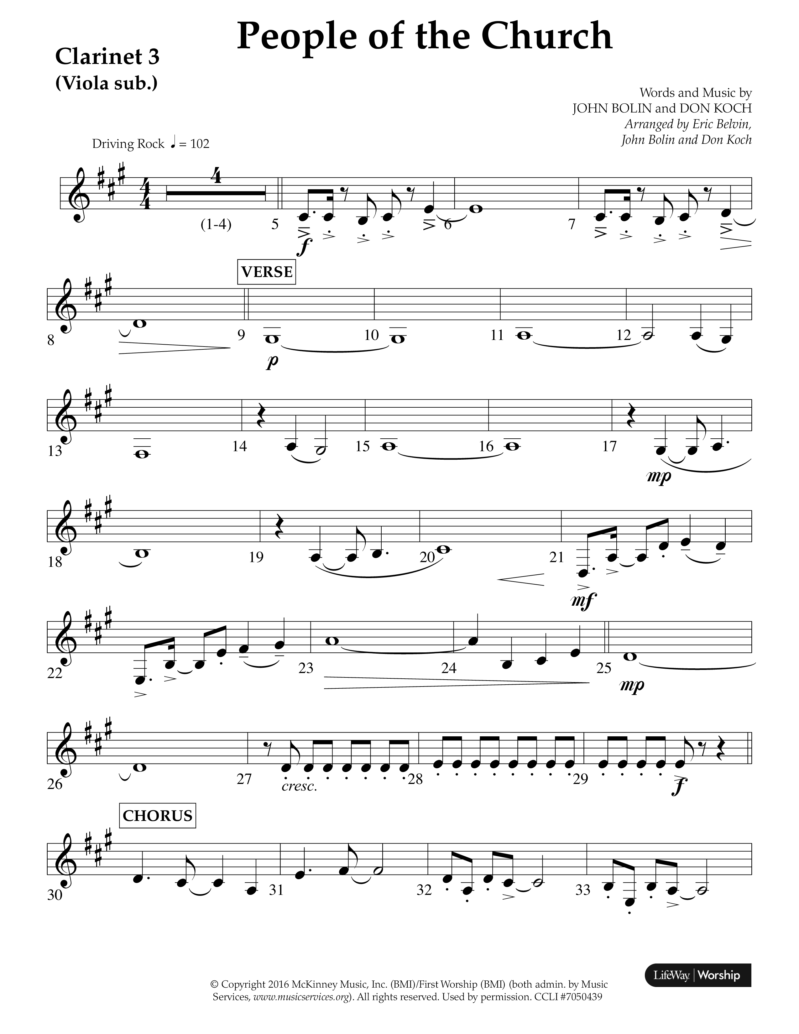 People Of The church (Choral Anthem SATB) Clarinet 3 (Lifeway Choral / Arr. Eric Belvin / Arr. John Bolin / Arr. Don Koch / Orch. Danny Mitchell)