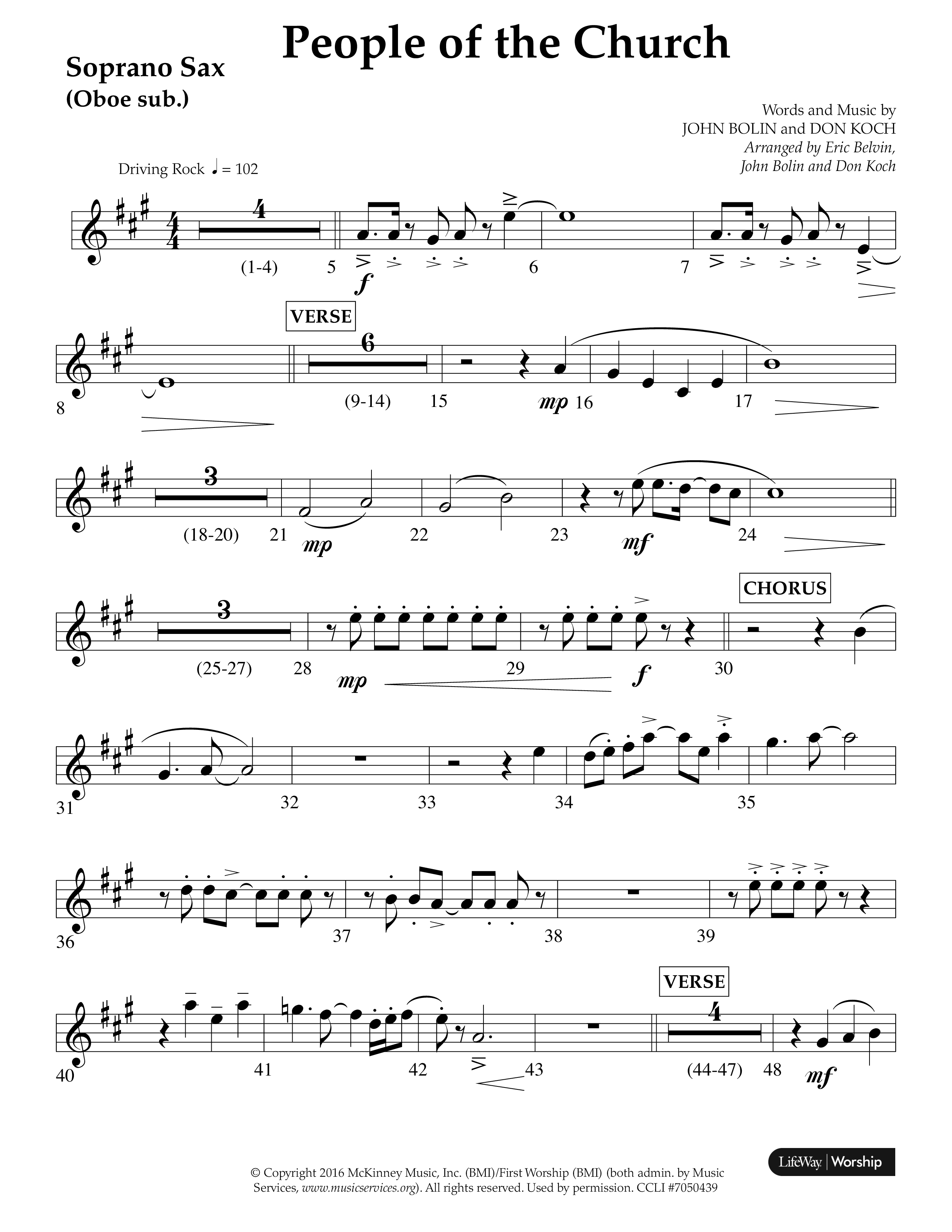 People Of The church (Choral Anthem SATB) Soprano Sax (Lifeway Choral / Arr. Eric Belvin / Arr. John Bolin / Arr. Don Koch / Orch. Danny Mitchell)