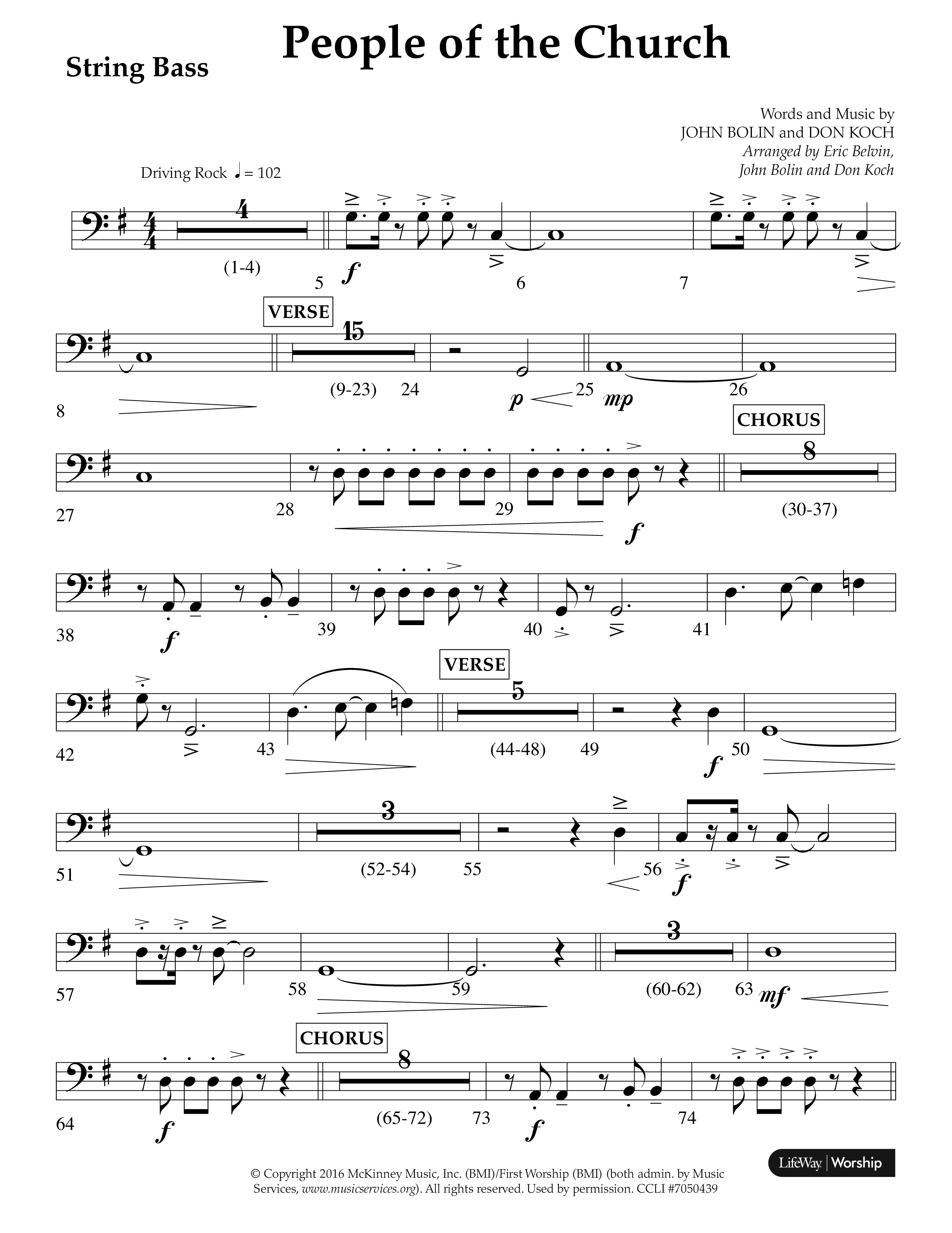 People Of The church (Choral Anthem SATB) String Bass (Lifeway Choral / Arr. Eric Belvin / Arr. John Bolin / Arr. Don Koch / Orch. Danny Mitchell)