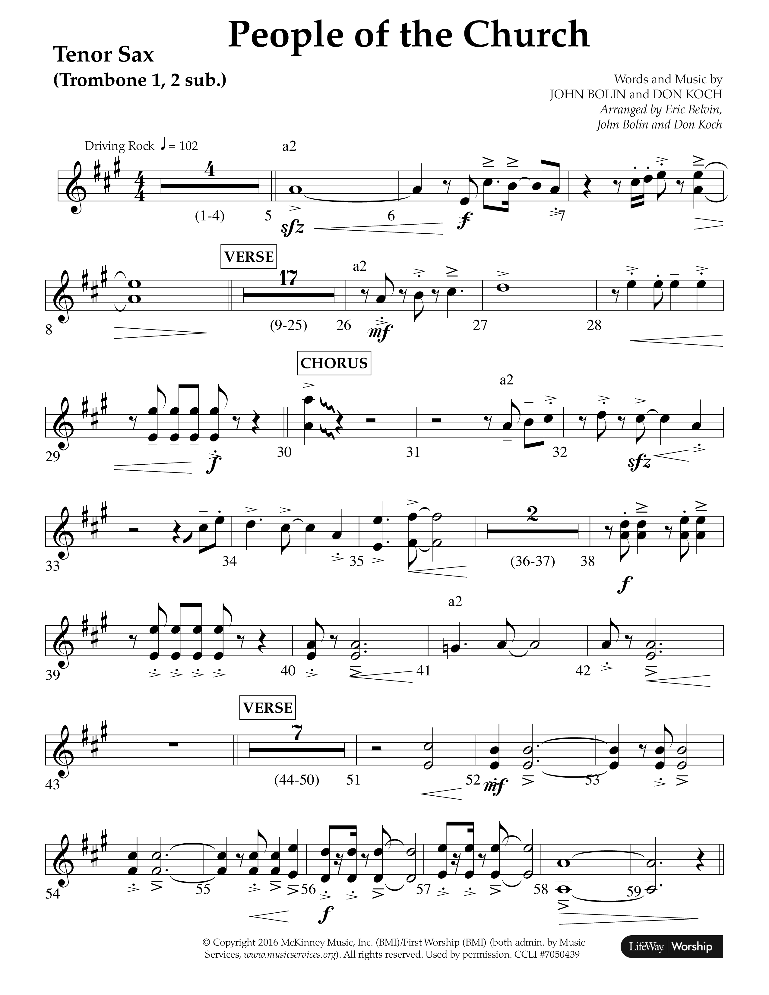 People Of The church (Choral Anthem SATB) Tenor Sax 1 (Lifeway Choral / Arr. Eric Belvin / Arr. John Bolin / Arr. Don Koch / Orch. Danny Mitchell)