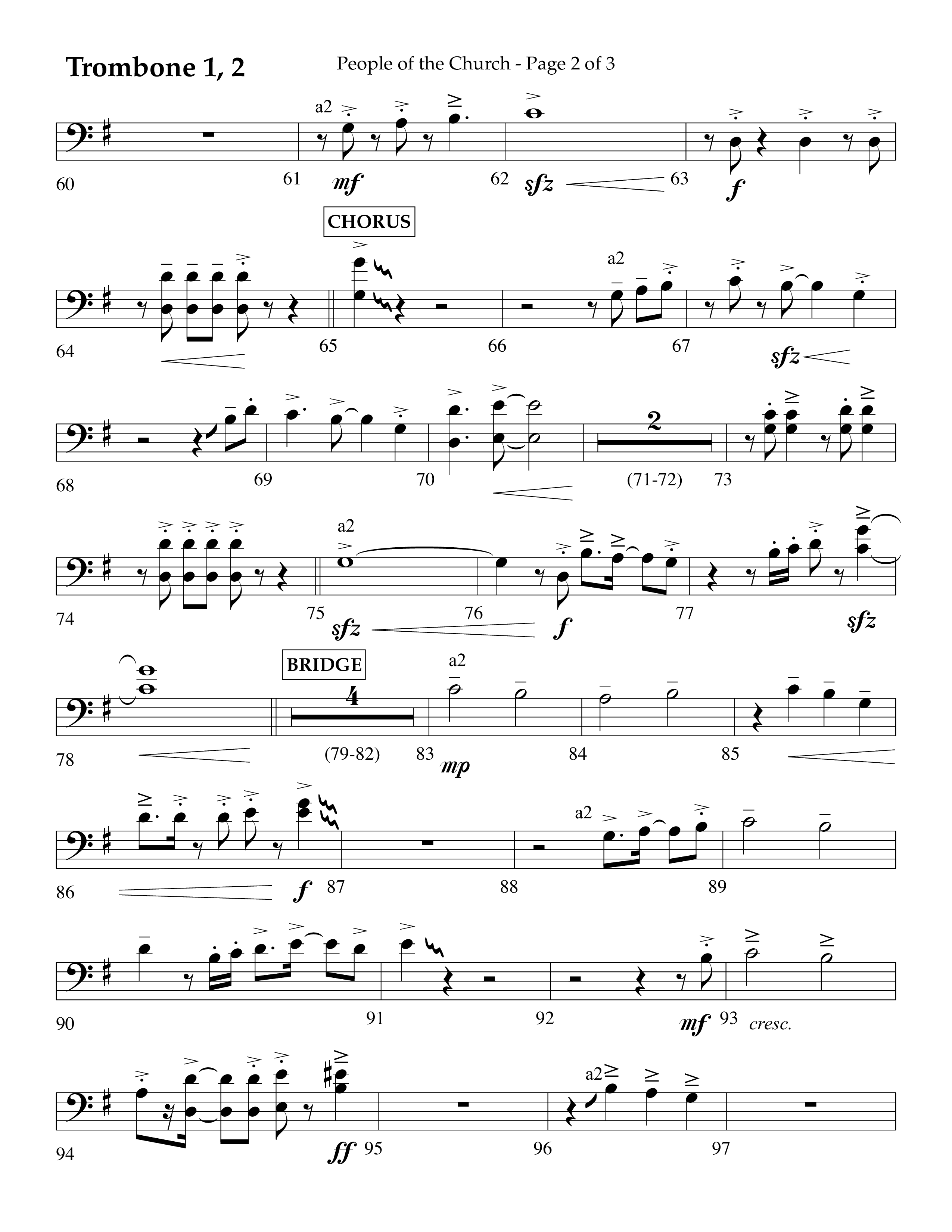 People Of The church (Choral Anthem SATB) Trombone 1/2 (Lifeway Choral / Arr. Eric Belvin / Arr. John Bolin / Arr. Don Koch / Orch. Danny Mitchell)
