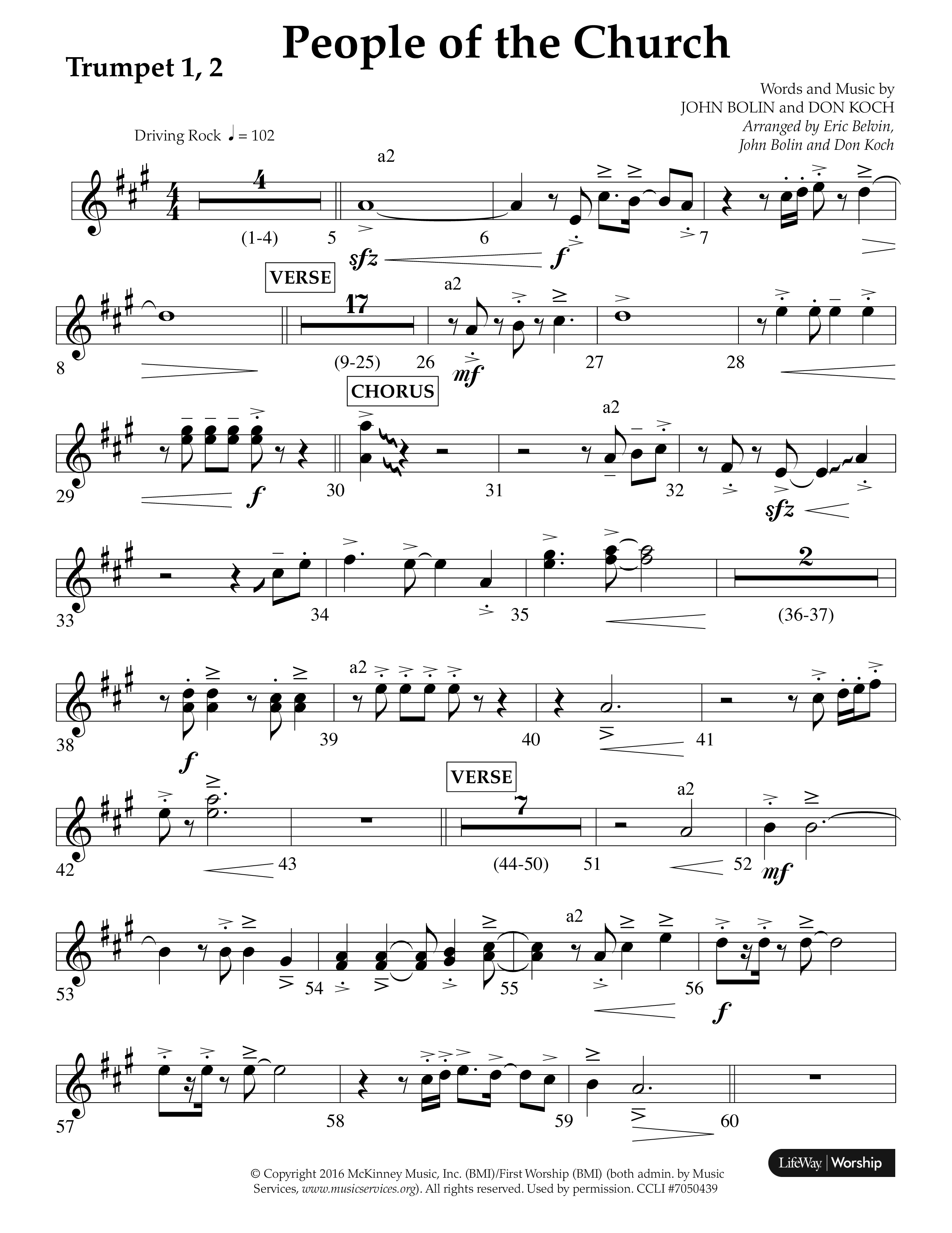People Of The church (Choral Anthem SATB) Trumpet 1,2 (Lifeway Choral / Arr. Eric Belvin / Arr. John Bolin / Arr. Don Koch / Orch. Danny Mitchell)