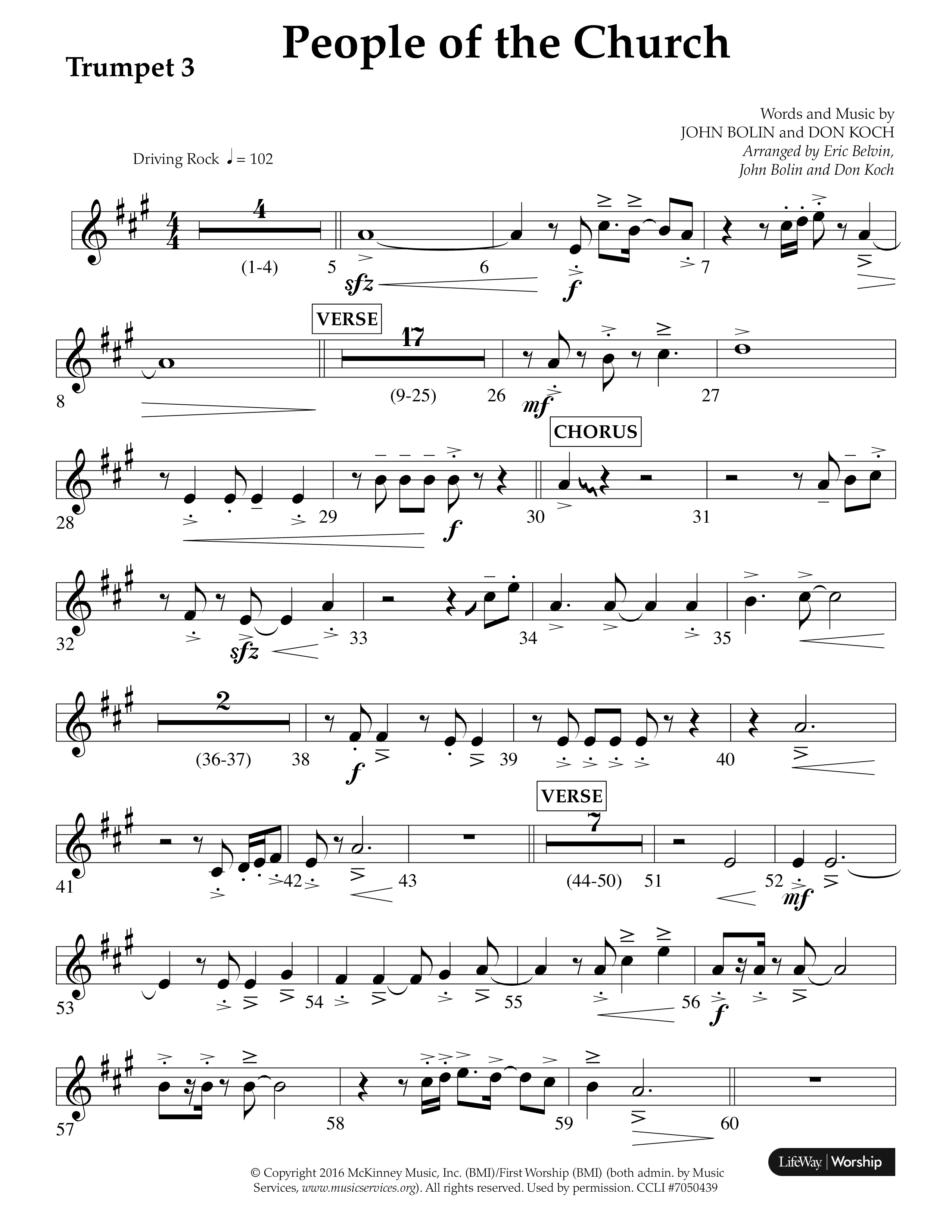 People Of The church (Choral Anthem SATB) Trumpet 3 (Lifeway Choral / Arr. Eric Belvin / Arr. John Bolin / Arr. Don Koch / Orch. Danny Mitchell)