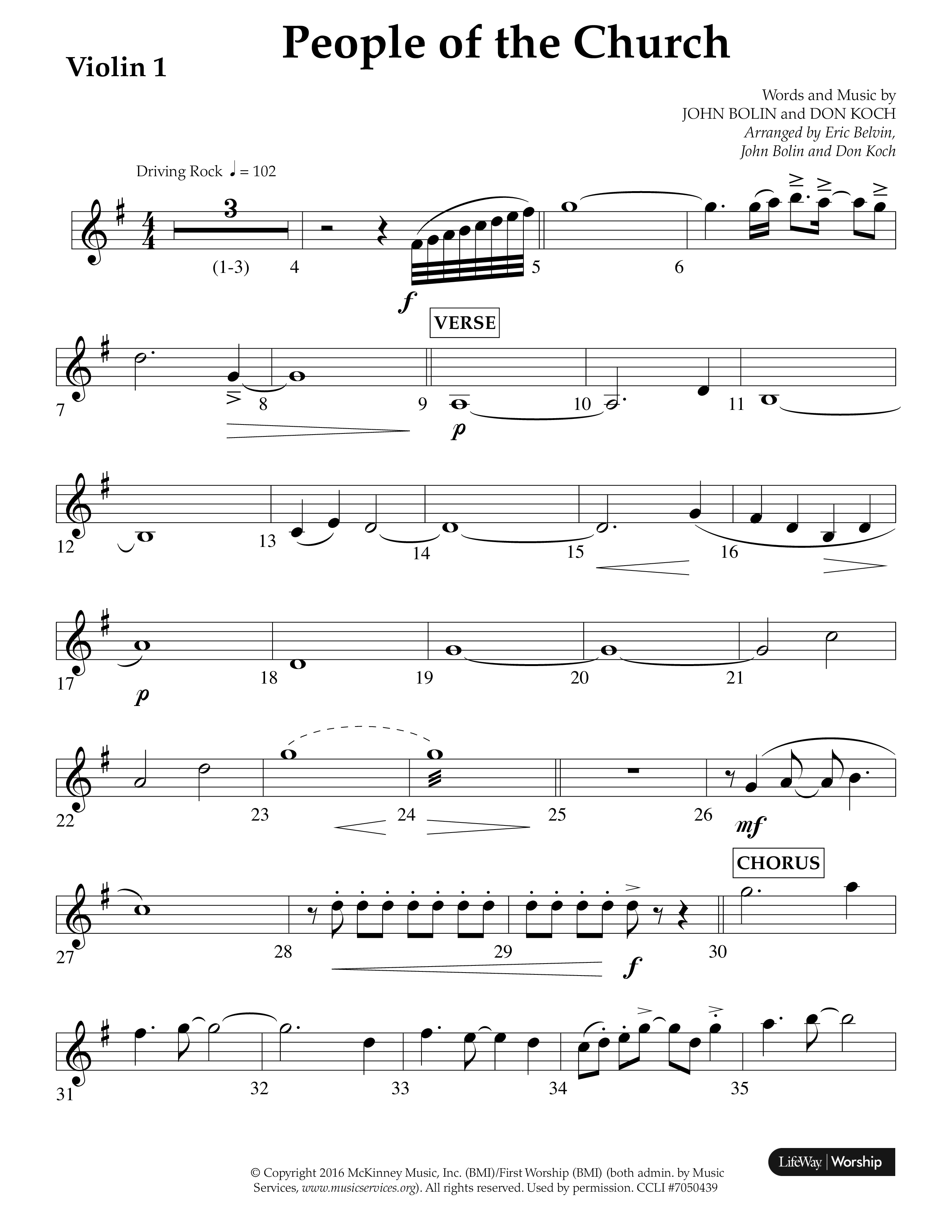 People Of The church (Choral Anthem SATB) Violin 1 (Lifeway Choral / Arr. Eric Belvin / Arr. John Bolin / Arr. Don Koch / Orch. Danny Mitchell)