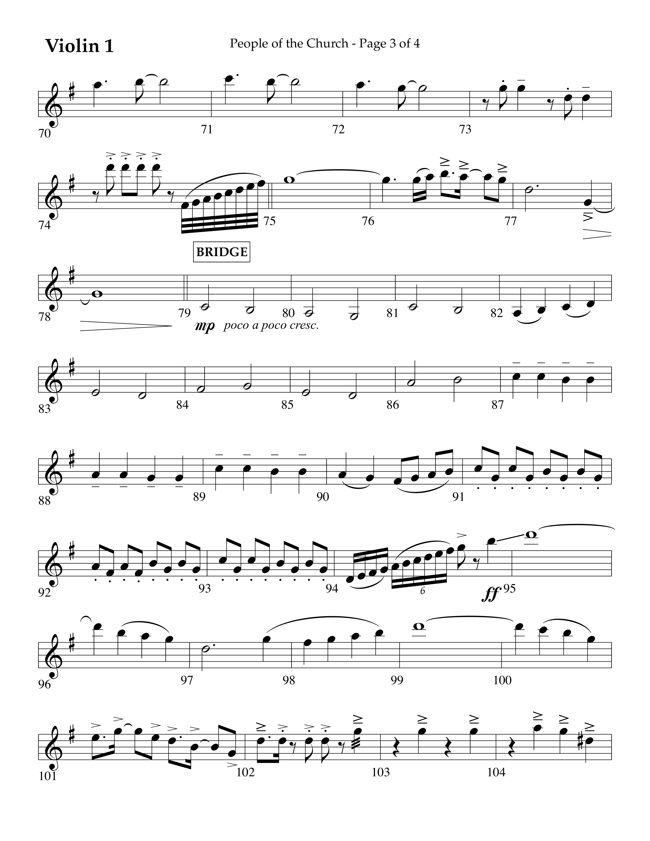 People Of The church (Choral Anthem SATB) Violin 1 (Lifeway Choral / Arr. Eric Belvin / Arr. John Bolin / Arr. Don Koch / Orch. Danny Mitchell)