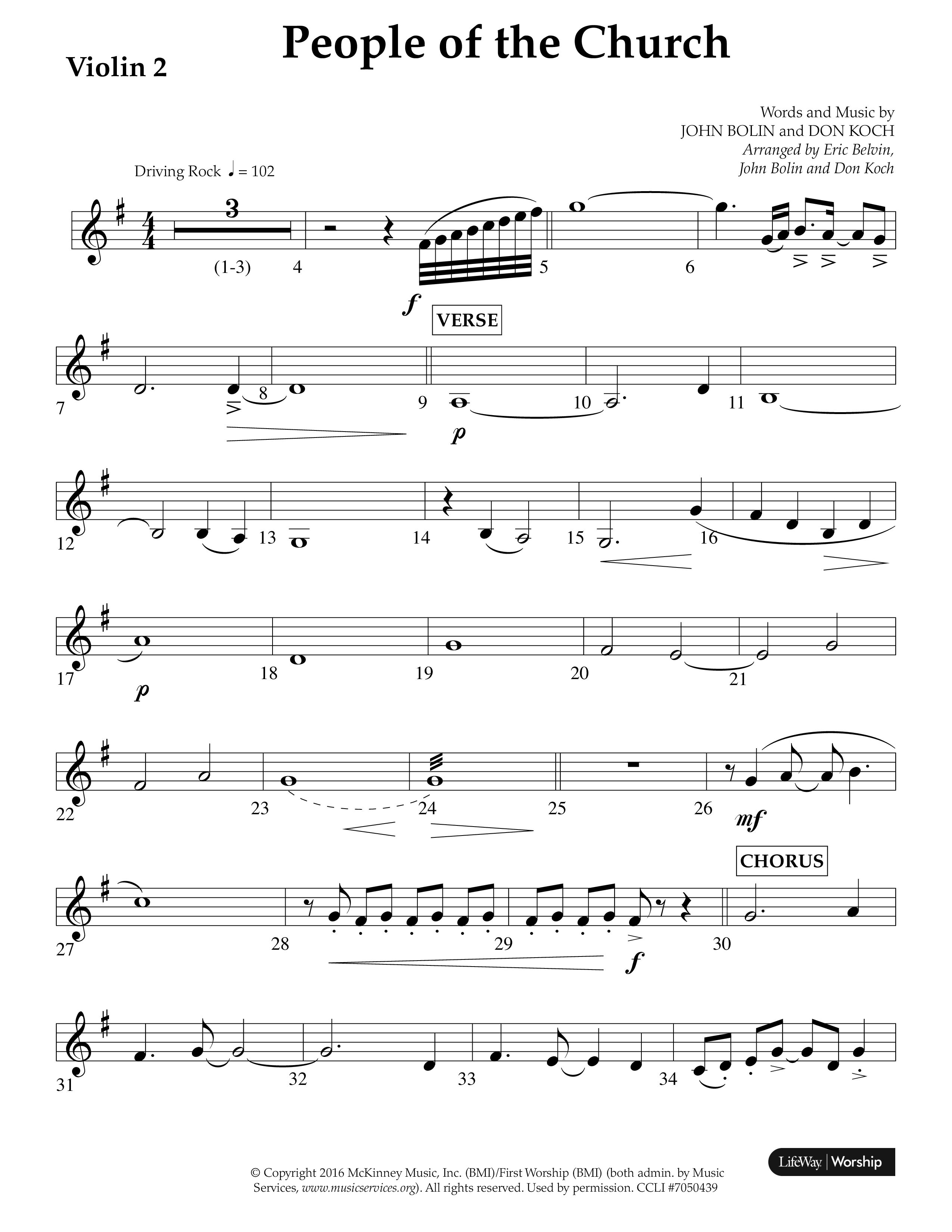People Of The church (Choral Anthem SATB) Violin 2 (Lifeway Choral / Arr. Eric Belvin / Arr. John Bolin / Arr. Don Koch / Orch. Danny Mitchell)