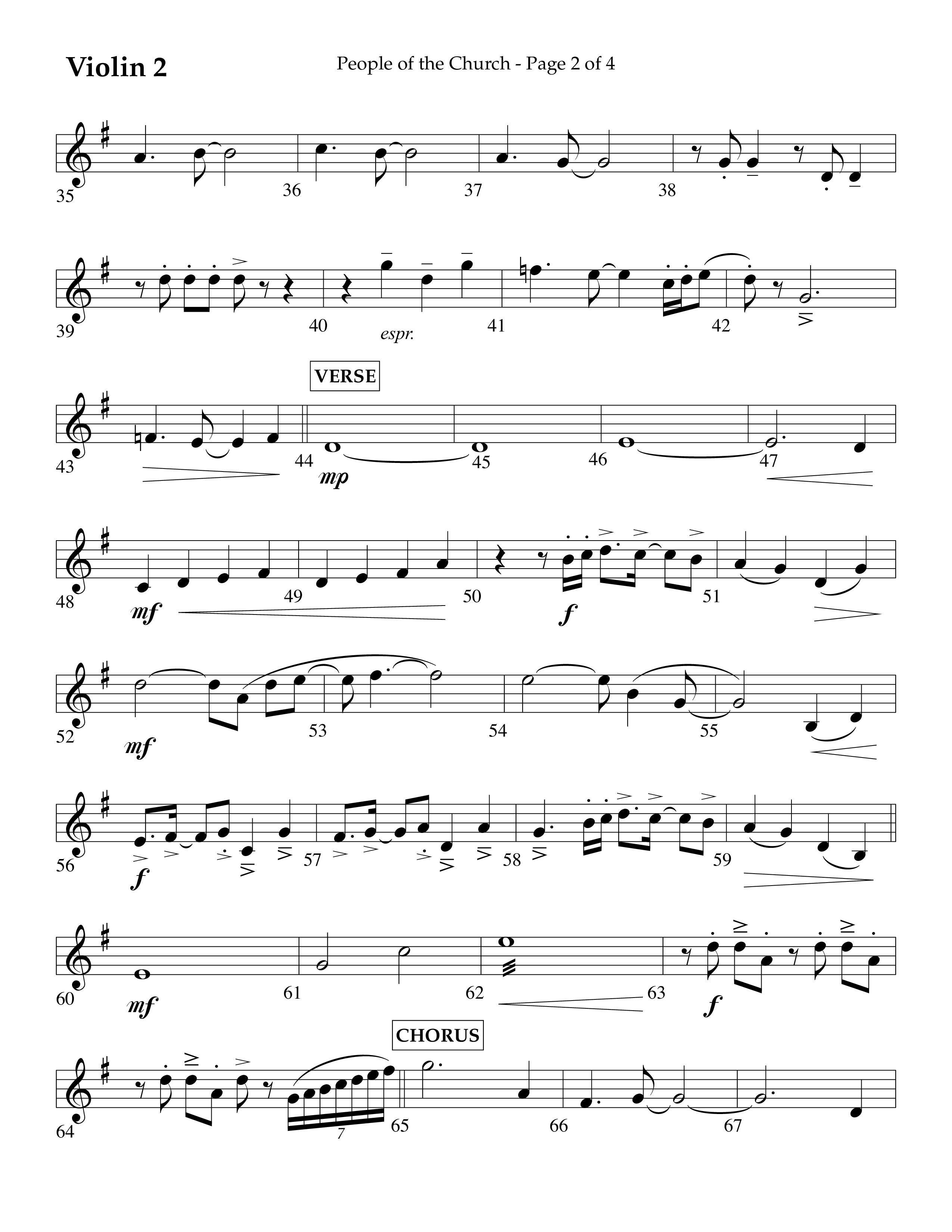 People Of The church (Choral Anthem SATB) Violin 2 (Lifeway Choral / Arr. Eric Belvin / Arr. John Bolin / Arr. Don Koch / Orch. Danny Mitchell)