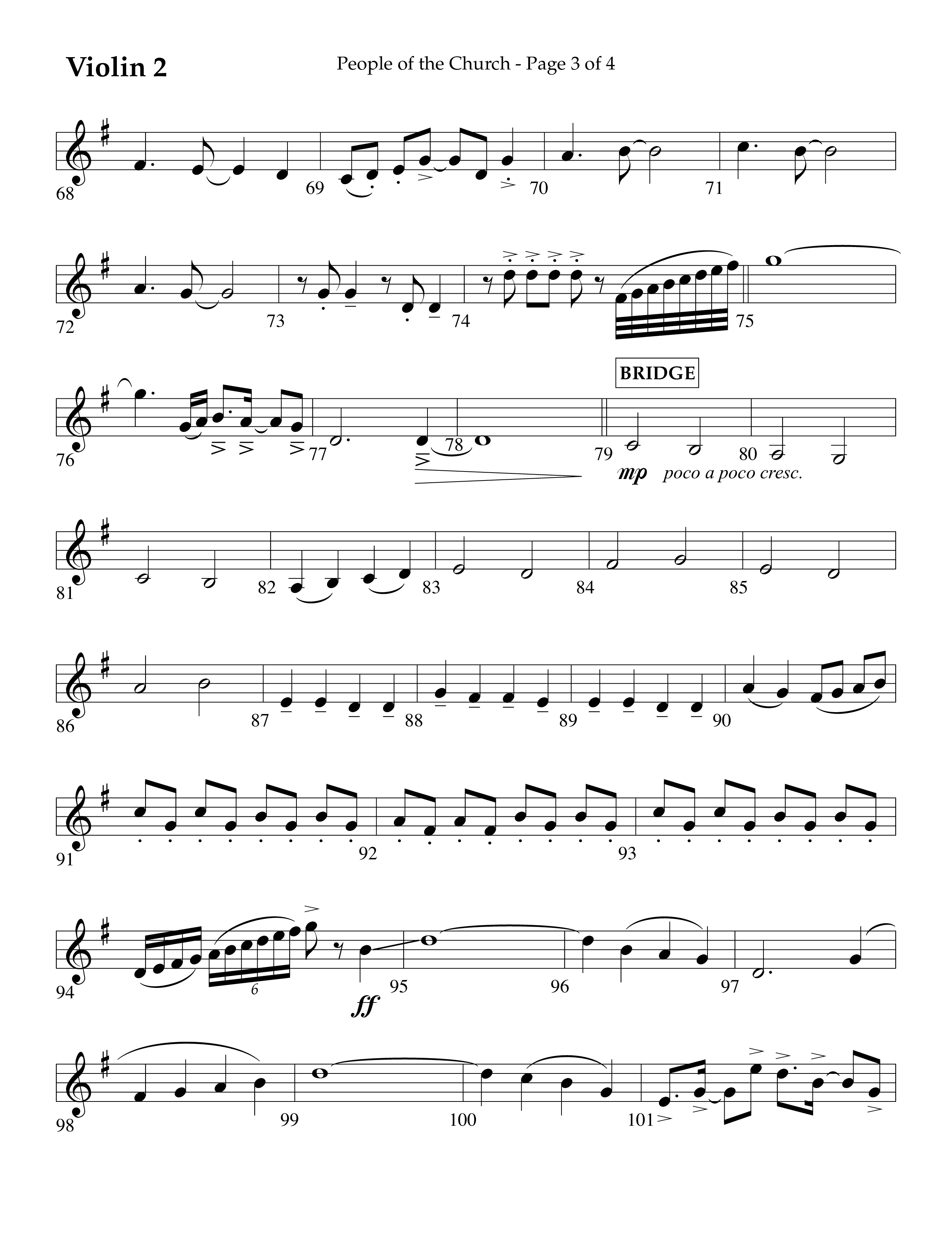 People Of The church (Choral Anthem SATB) Violin 2 (Lifeway Choral / Arr. Eric Belvin / Arr. John Bolin / Arr. Don Koch / Orch. Danny Mitchell)