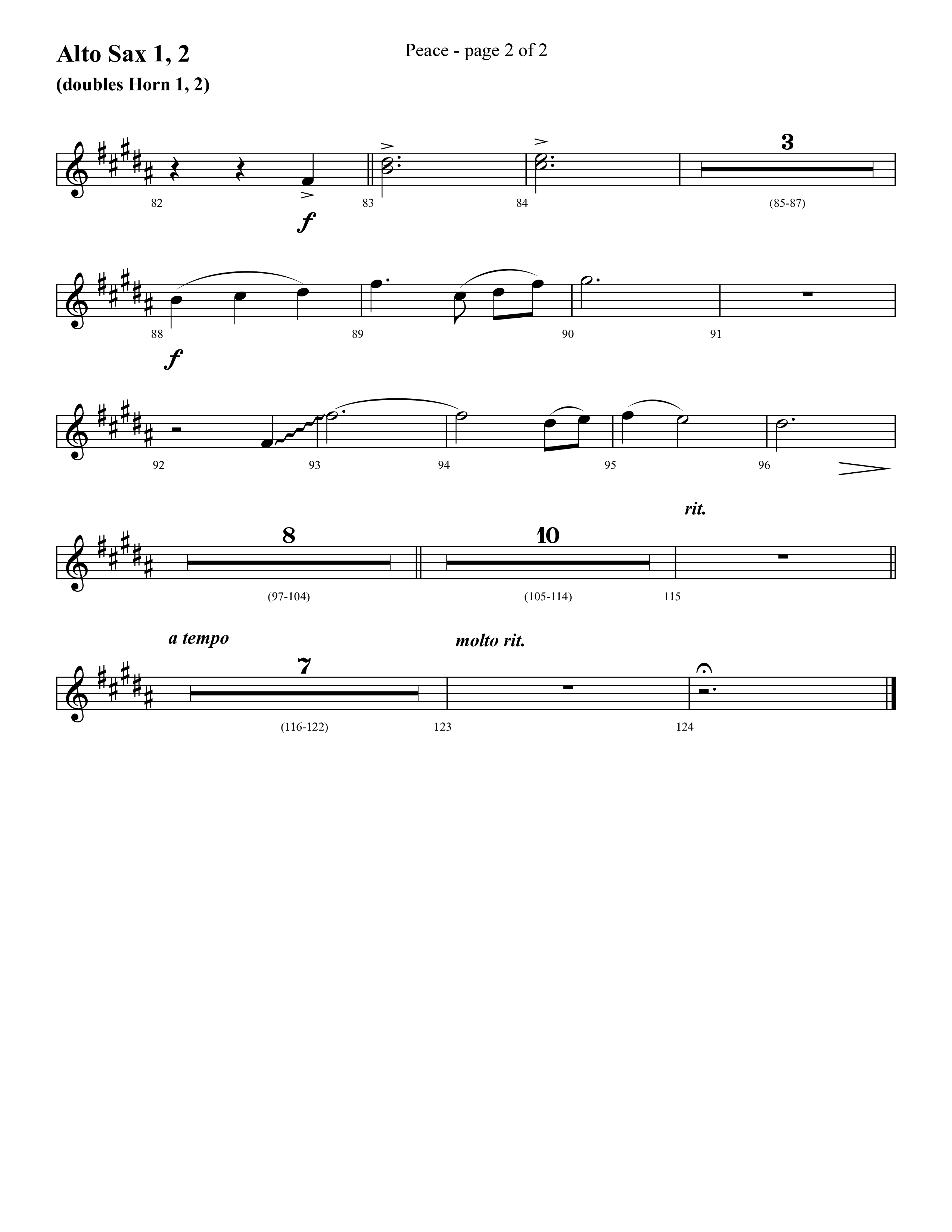 Peace (Choral Anthem SATB) Alto Sax 1/2 (Lifeway Choral / Arr. Cliff Duren)