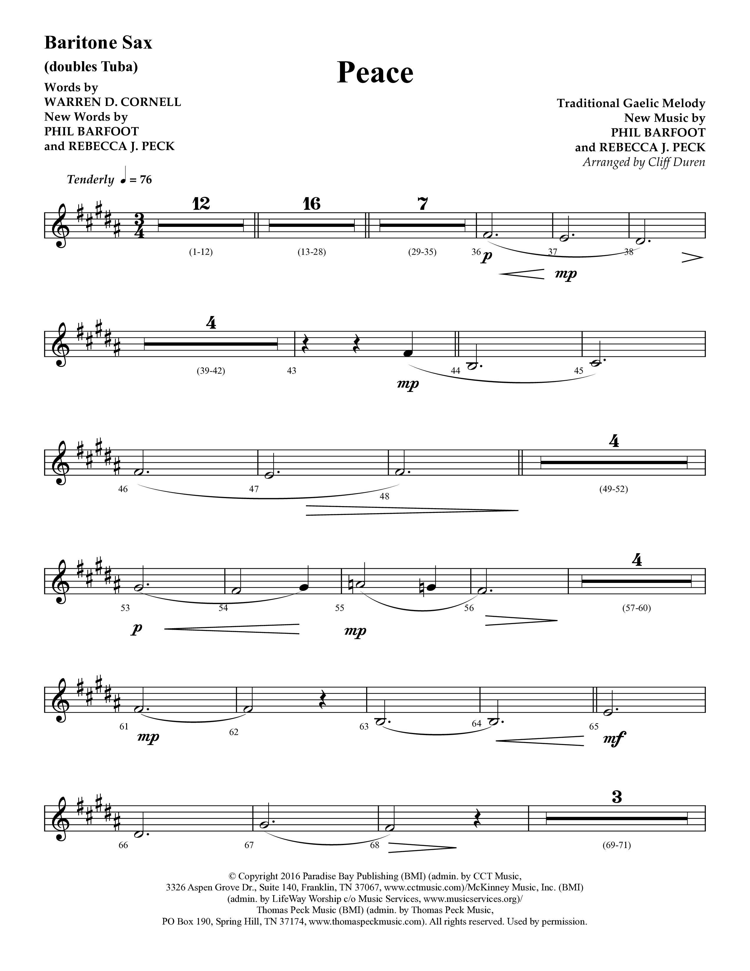 Peace (Choral Anthem SATB) Bari Sax (Lifeway Choral / Arr. Cliff Duren)