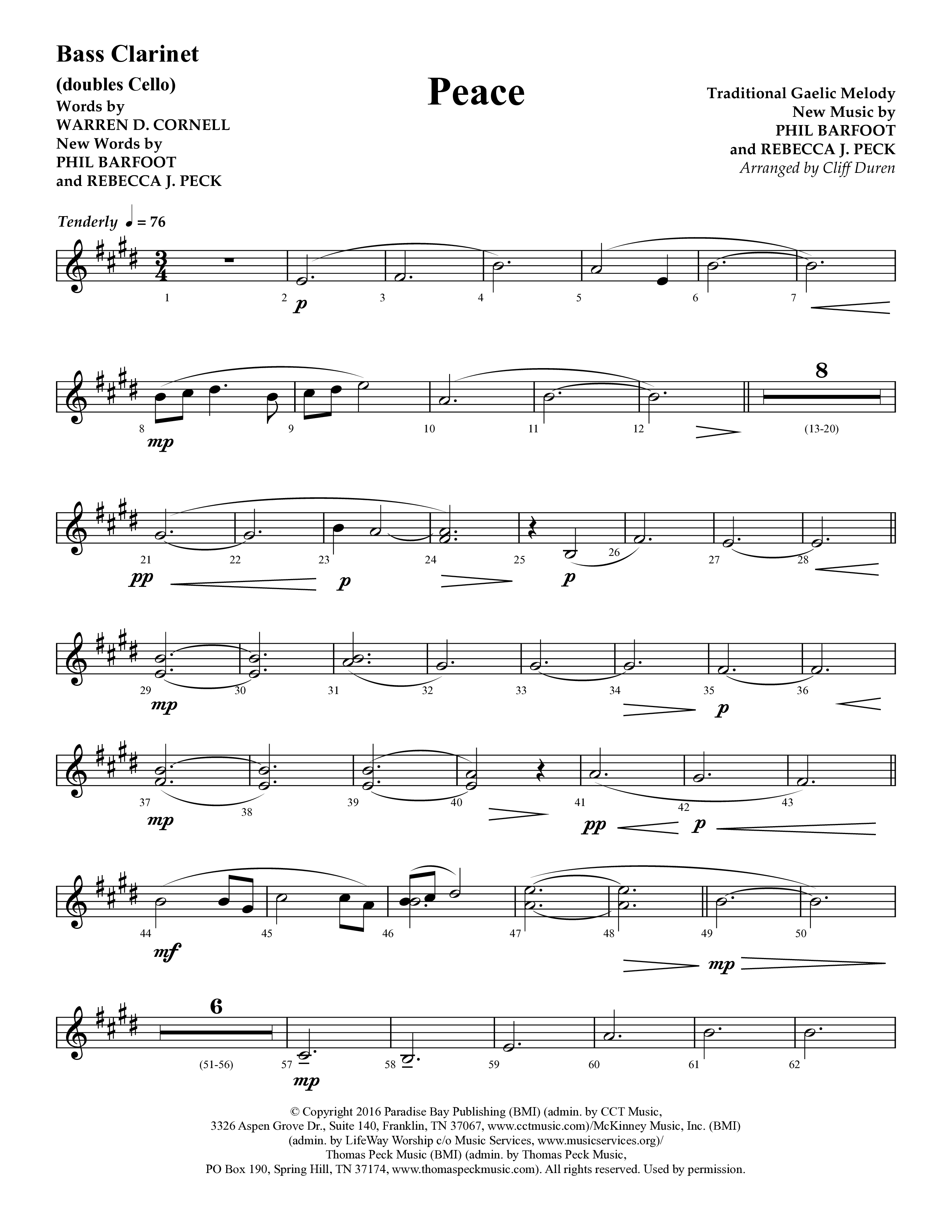 Peace (Choral Anthem SATB) Bass Clarinet (Lifeway Choral / Arr. Cliff Duren)