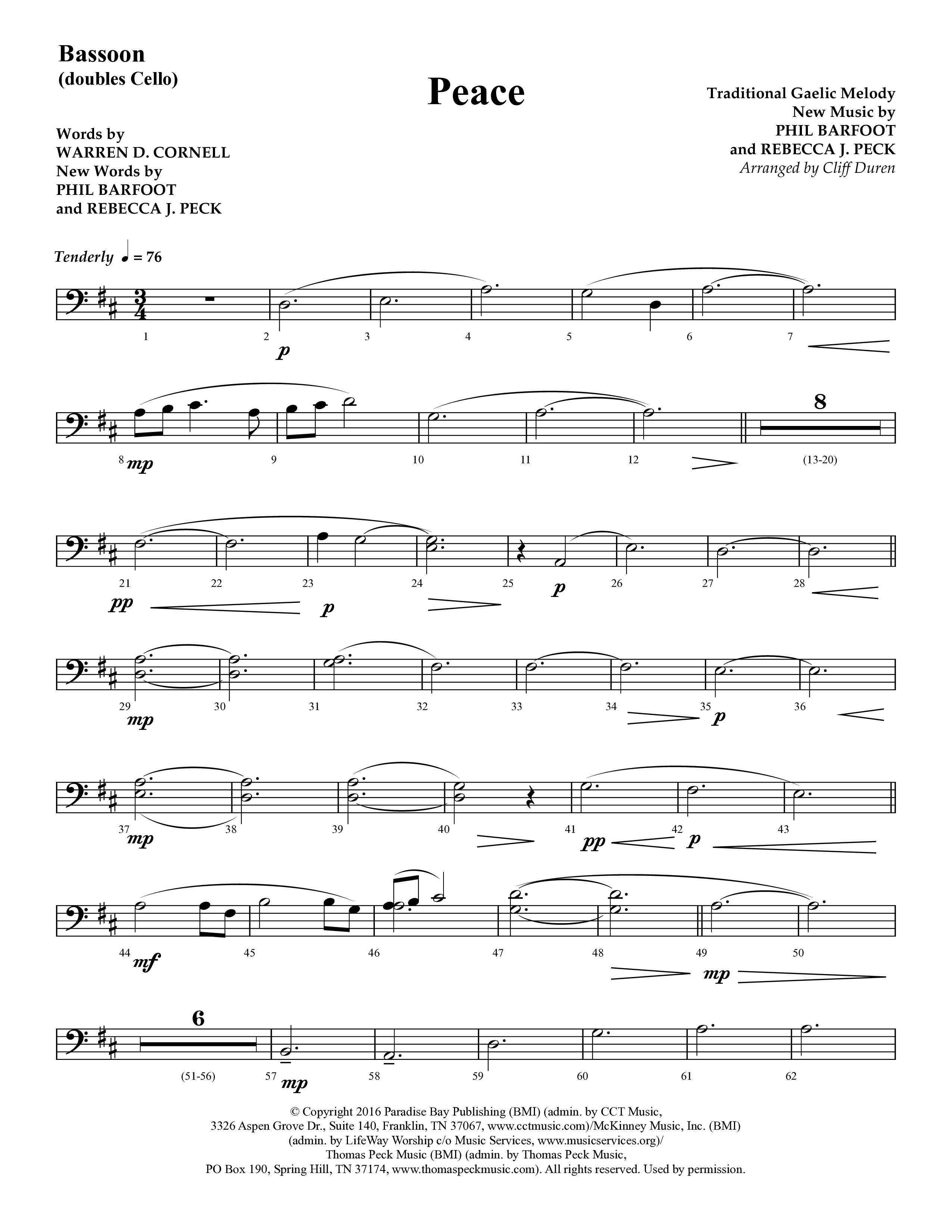 Peace (Choral Anthem SATB) Bassoon (Lifeway Choral / Arr. Cliff Duren)