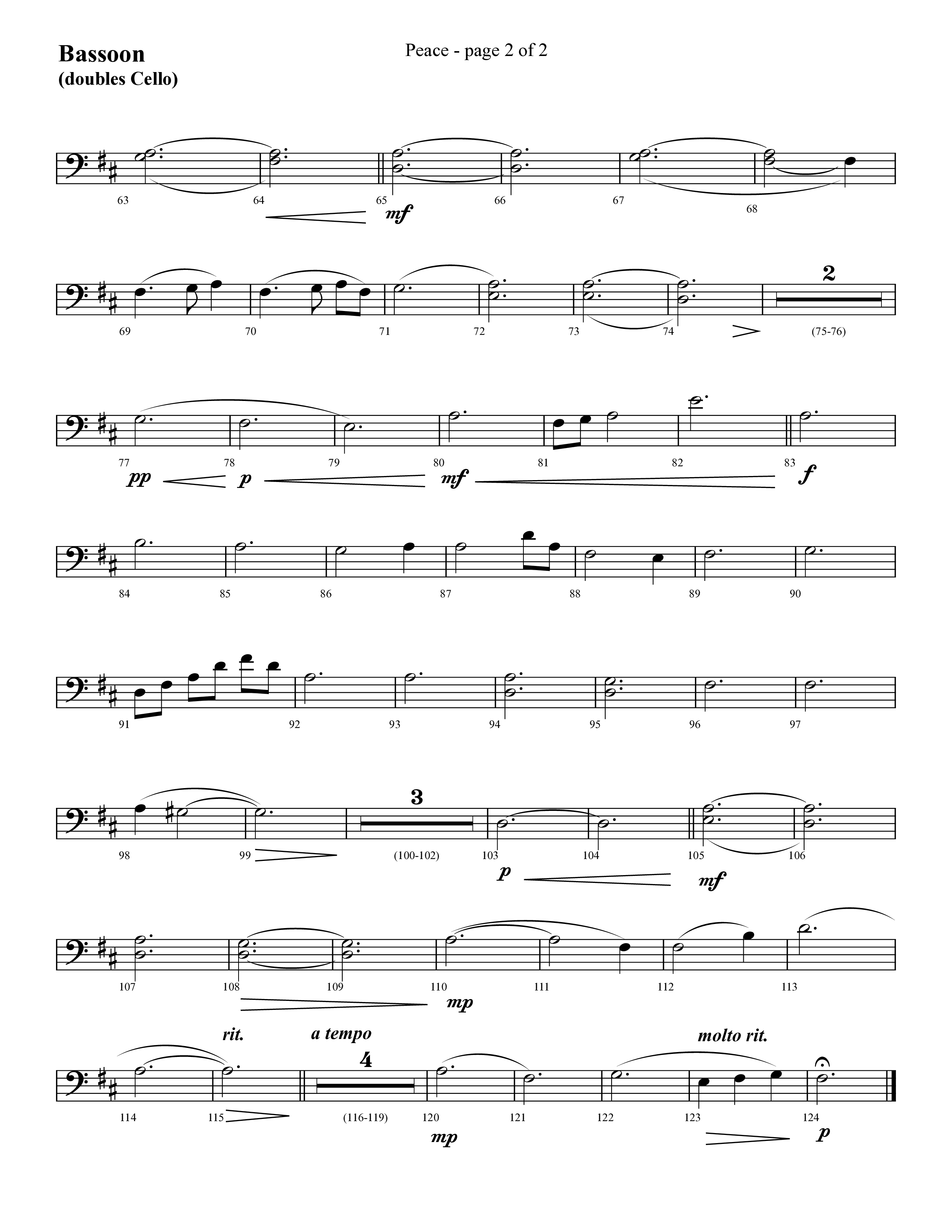 Peace (Choral Anthem SATB) Bassoon (Lifeway Choral / Arr. Cliff Duren)