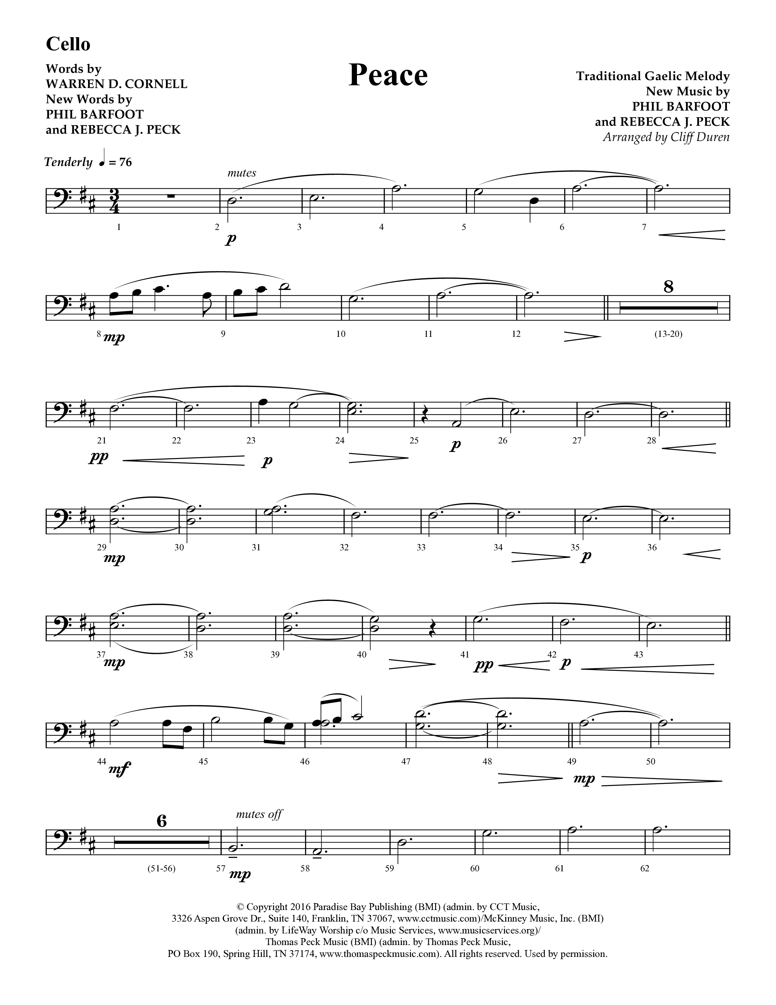 Peace (Choral Anthem SATB) Cello (Lifeway Choral / Arr. Cliff Duren)