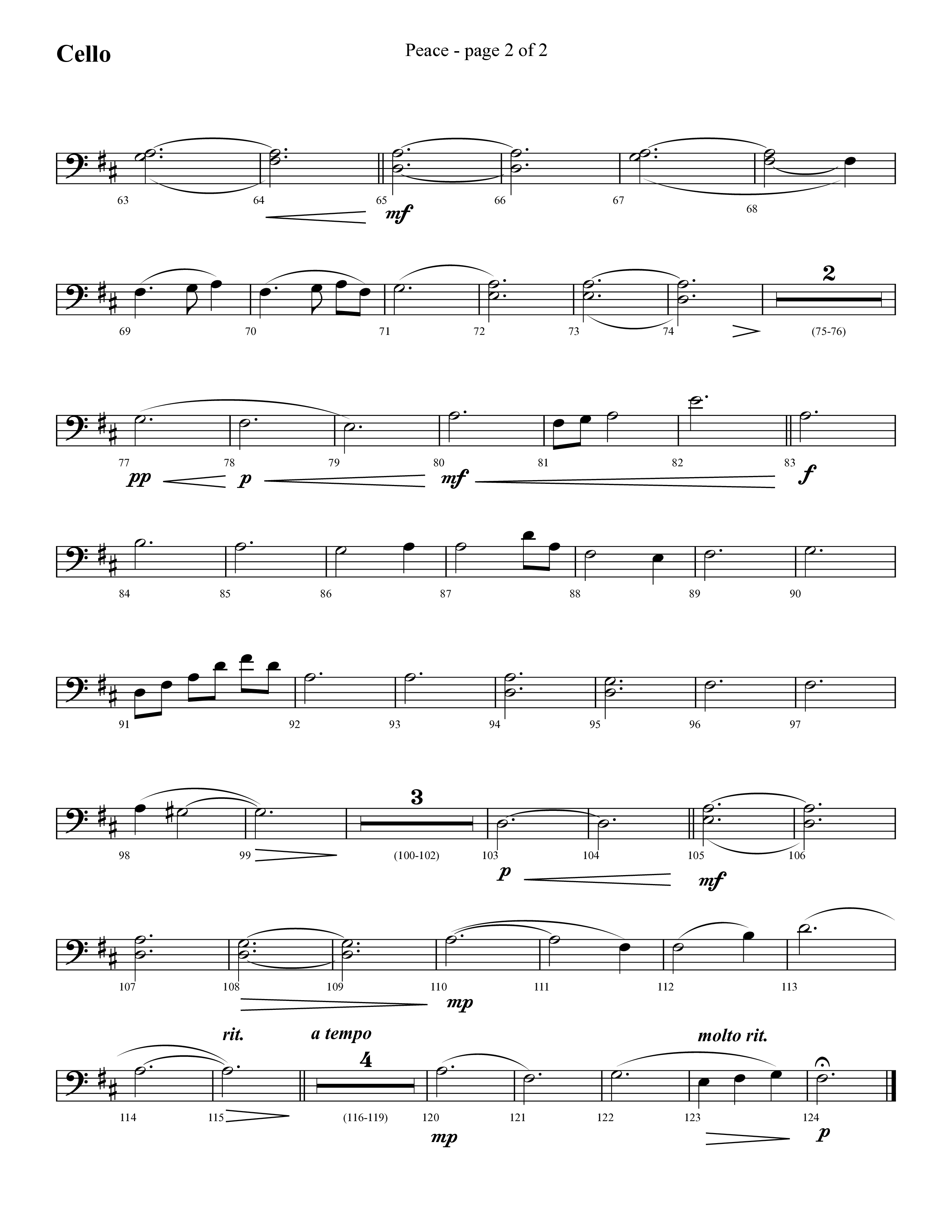 Peace (Choral Anthem SATB) Cello (Lifeway Choral / Arr. Cliff Duren)