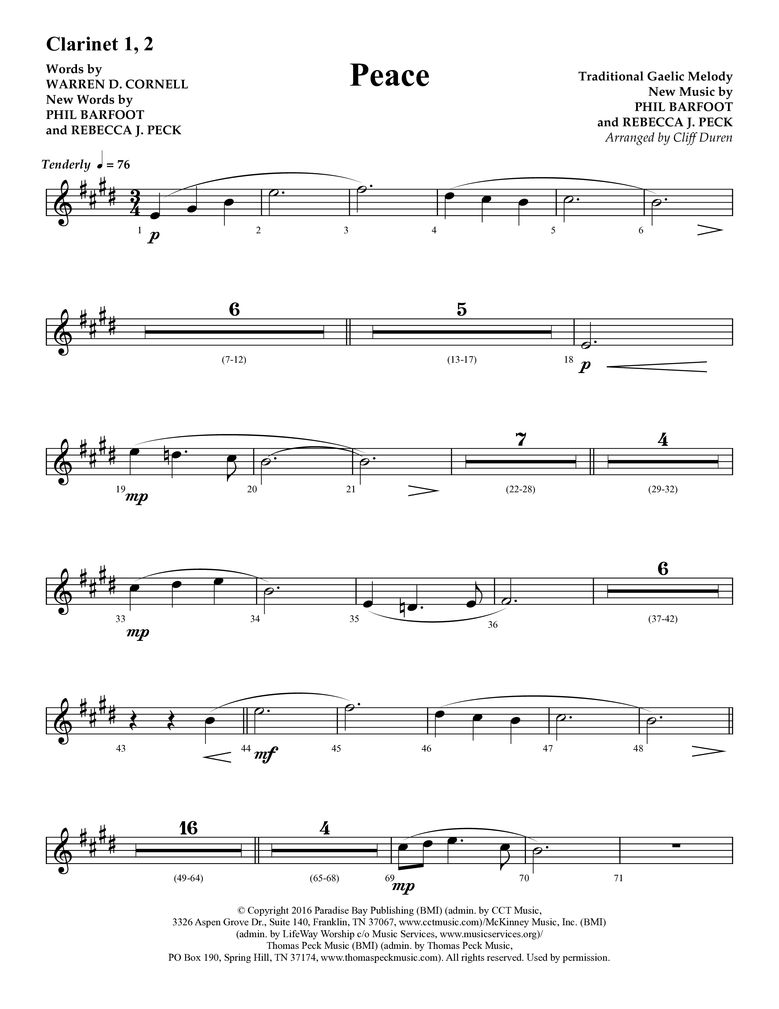 Peace (Choral Anthem SATB) Clarinet 1/2 (Lifeway Choral / Arr. Cliff Duren)