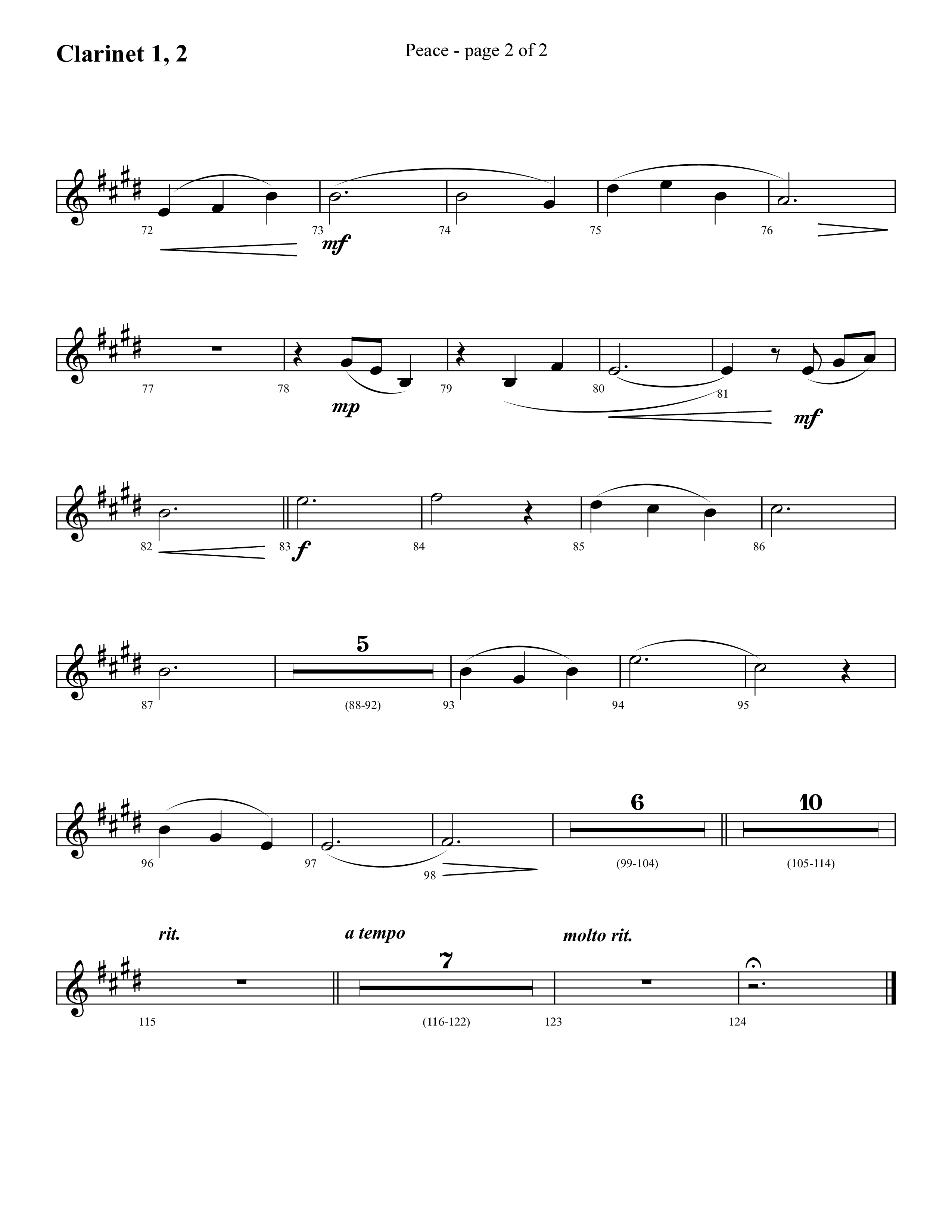 Peace (Choral Anthem SATB) Clarinet 1/2 (Lifeway Choral / Arr. Cliff Duren)
