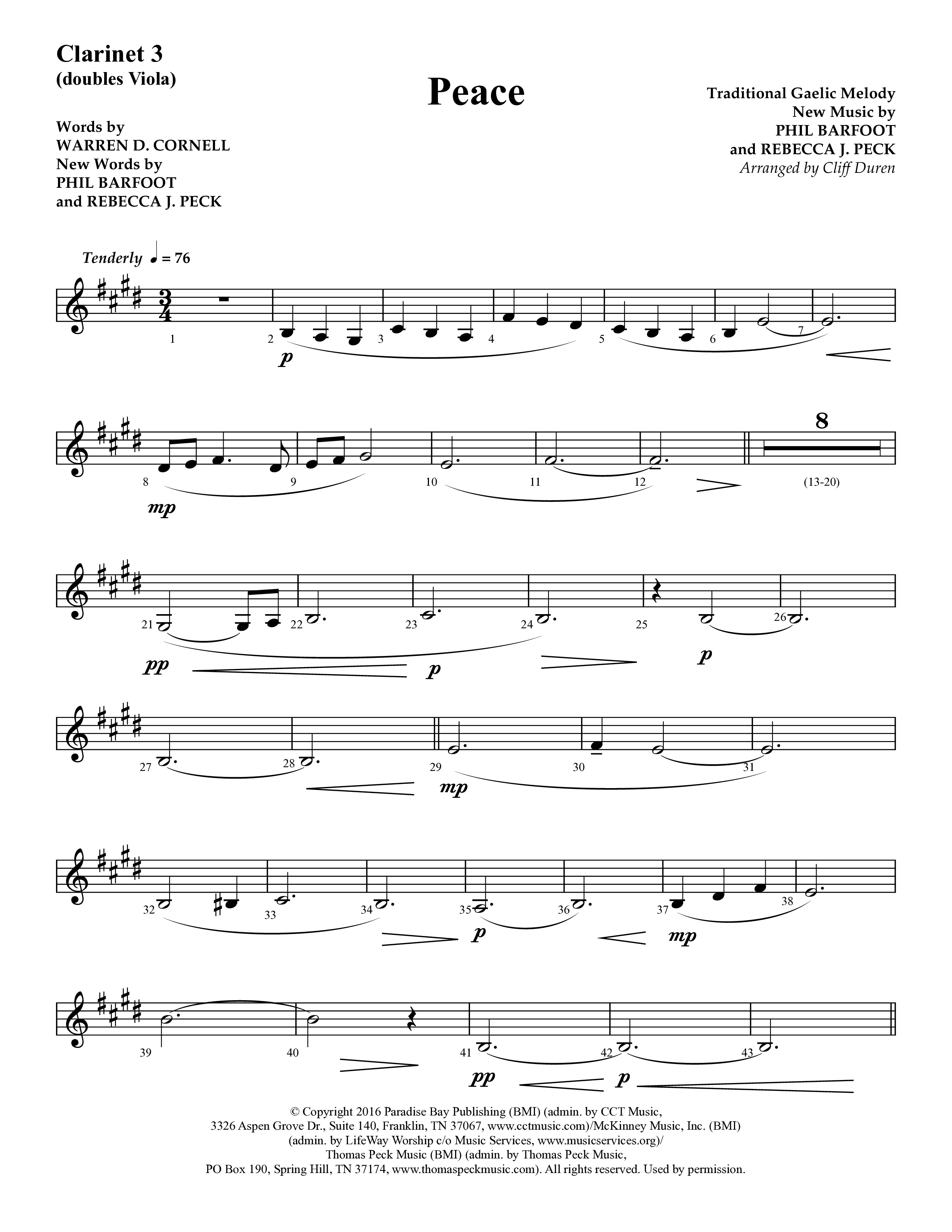 Peace (Choral Anthem SATB) Clarinet 3 (Lifeway Choral / Arr. Cliff Duren)