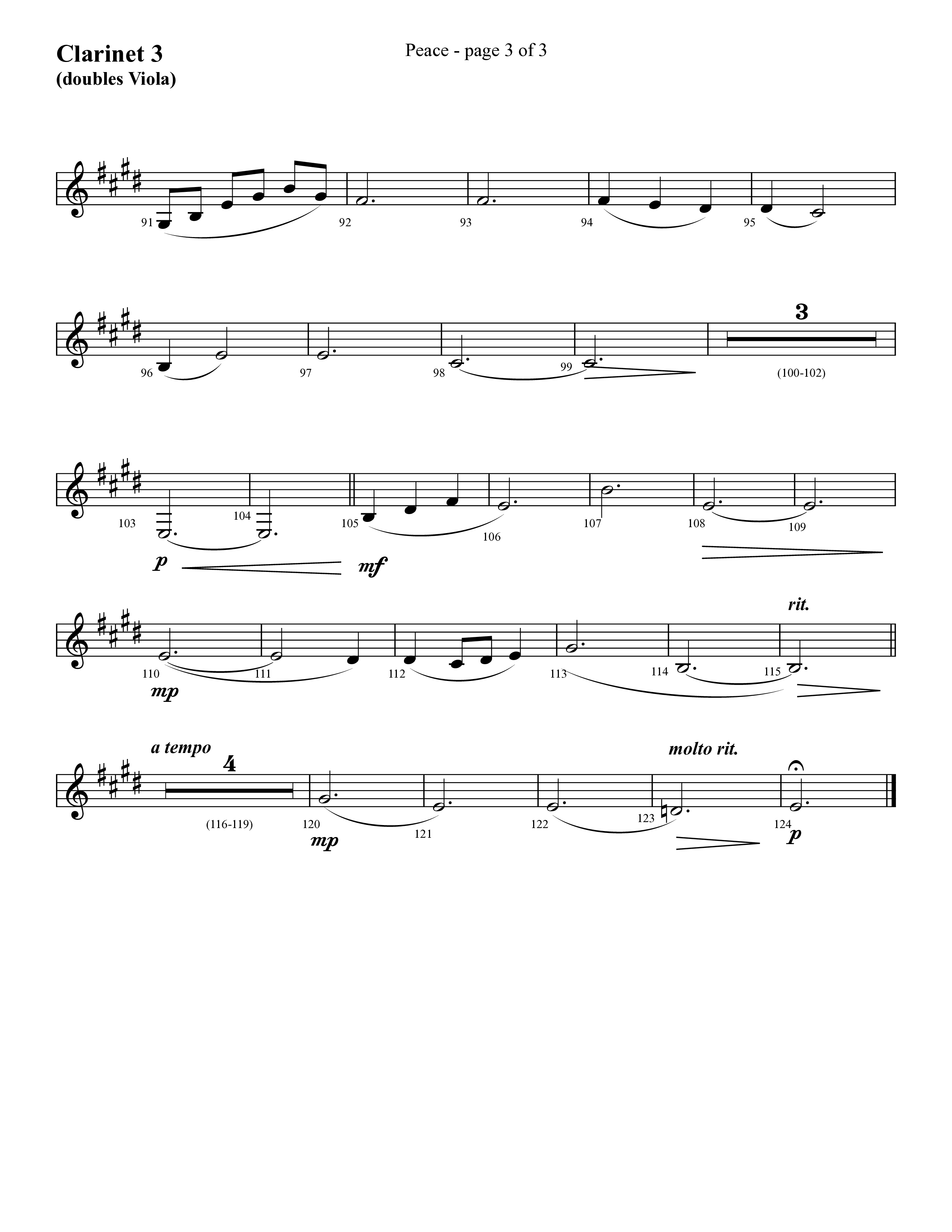 Peace (Choral Anthem SATB) Clarinet 3 (Lifeway Choral / Arr. Cliff Duren)