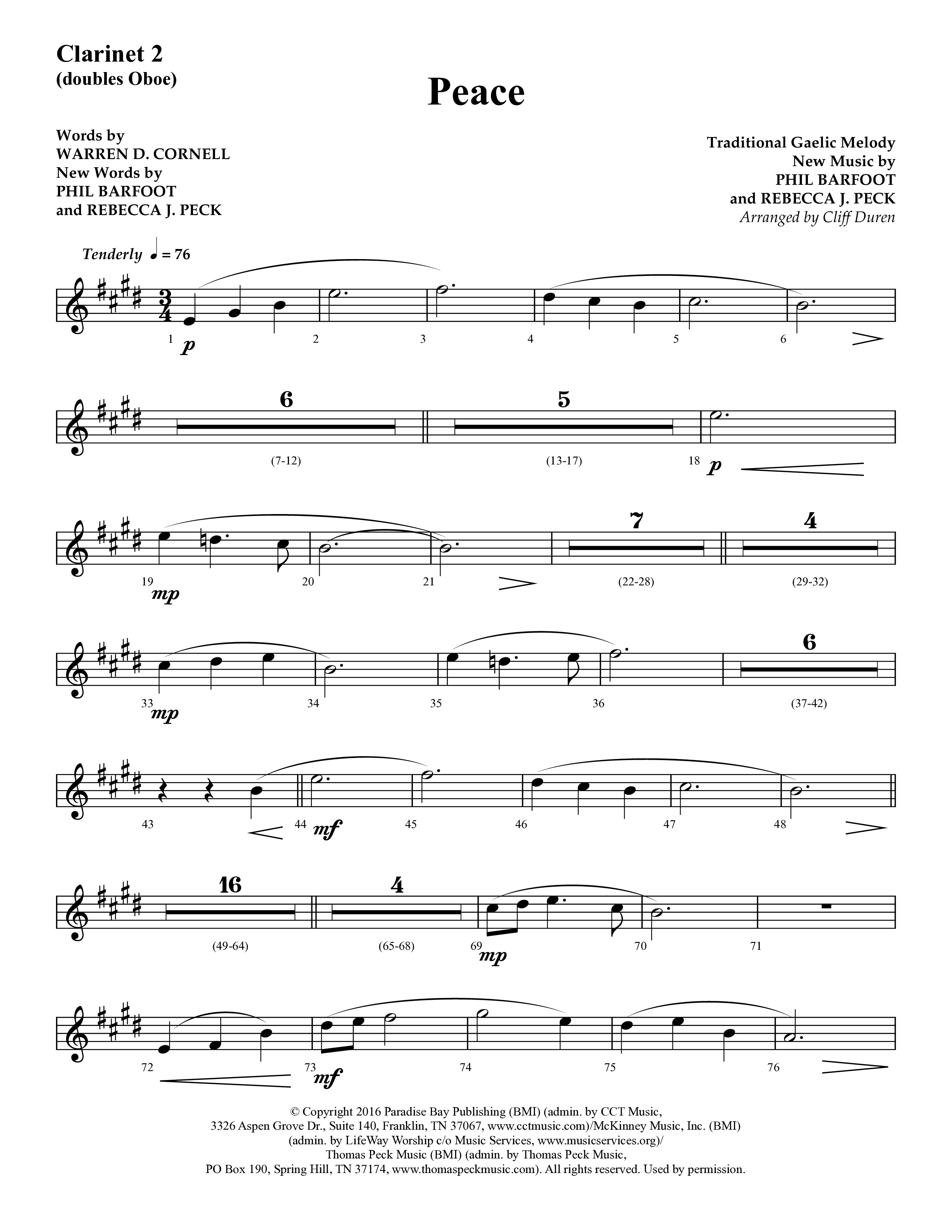 Peace (Choral Anthem SATB) Clarinet (Lifeway Choral / Arr. Cliff Duren)