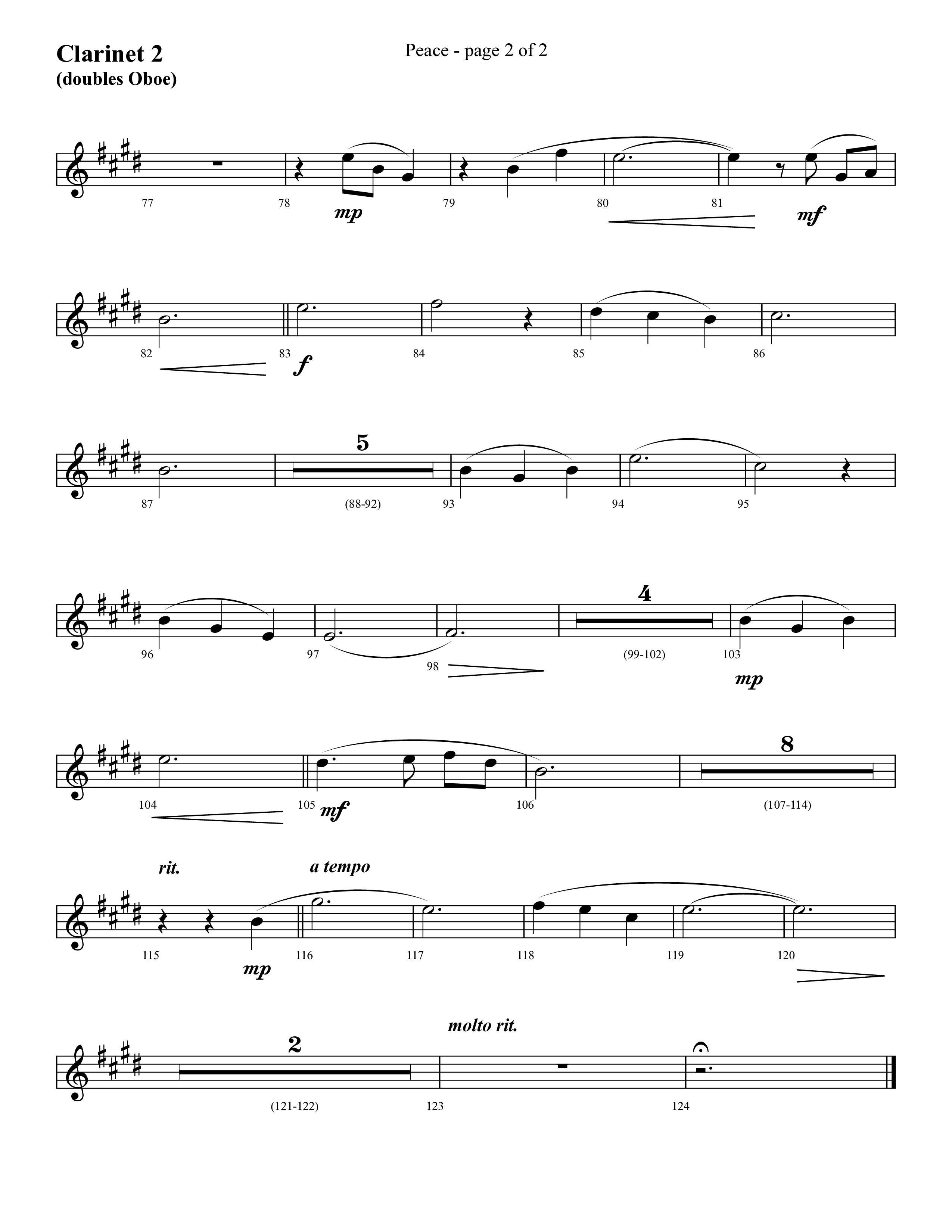 Peace (Choral Anthem SATB) Clarinet (Lifeway Choral / Arr. Cliff Duren)