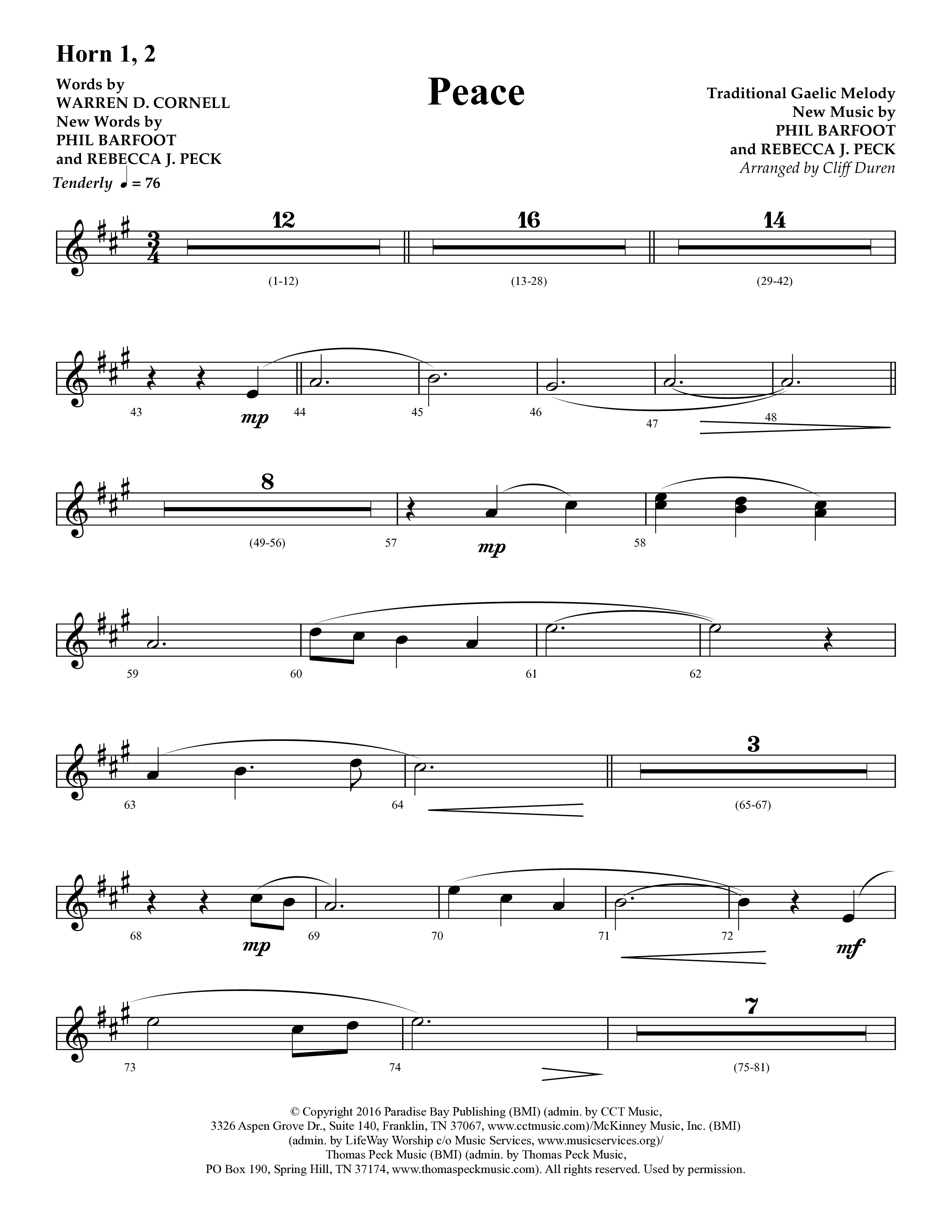 Peace (Choral Anthem SATB) French Horn 1/2 (Lifeway Choral / Arr. Cliff Duren)