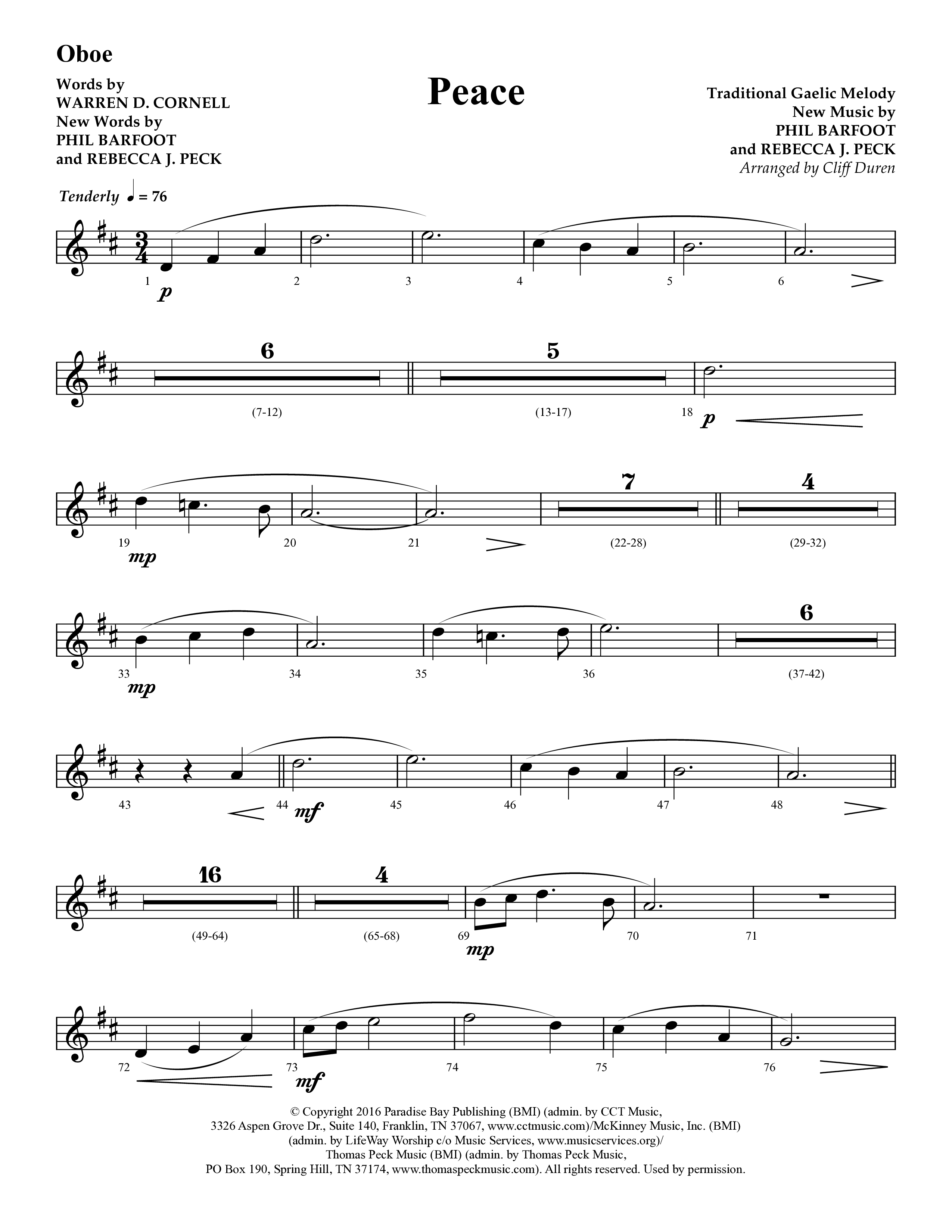 Peace (Choral Anthem SATB) Oboe (Lifeway Choral / Arr. Cliff Duren)