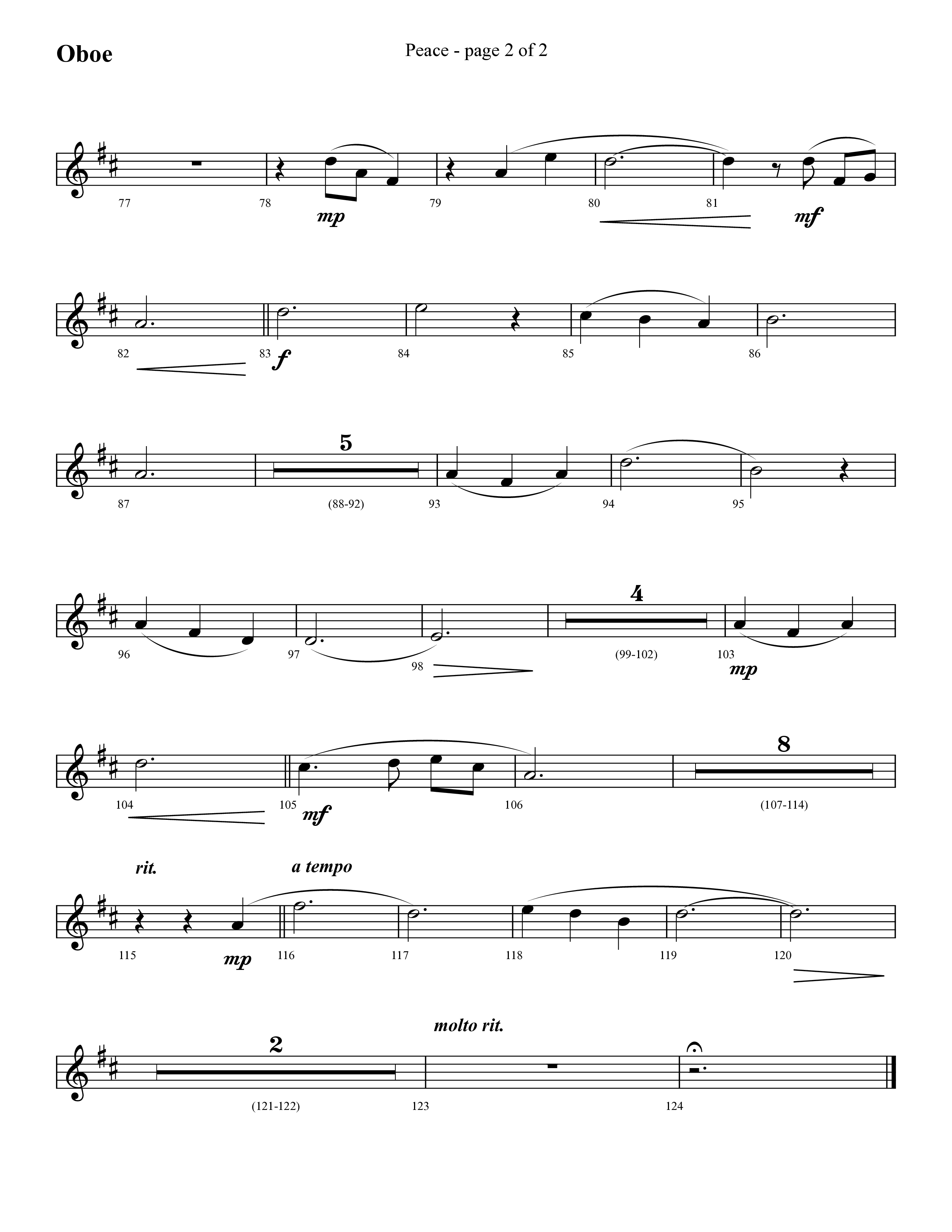 Peace (Choral Anthem SATB) Oboe (Lifeway Choral / Arr. Cliff Duren)