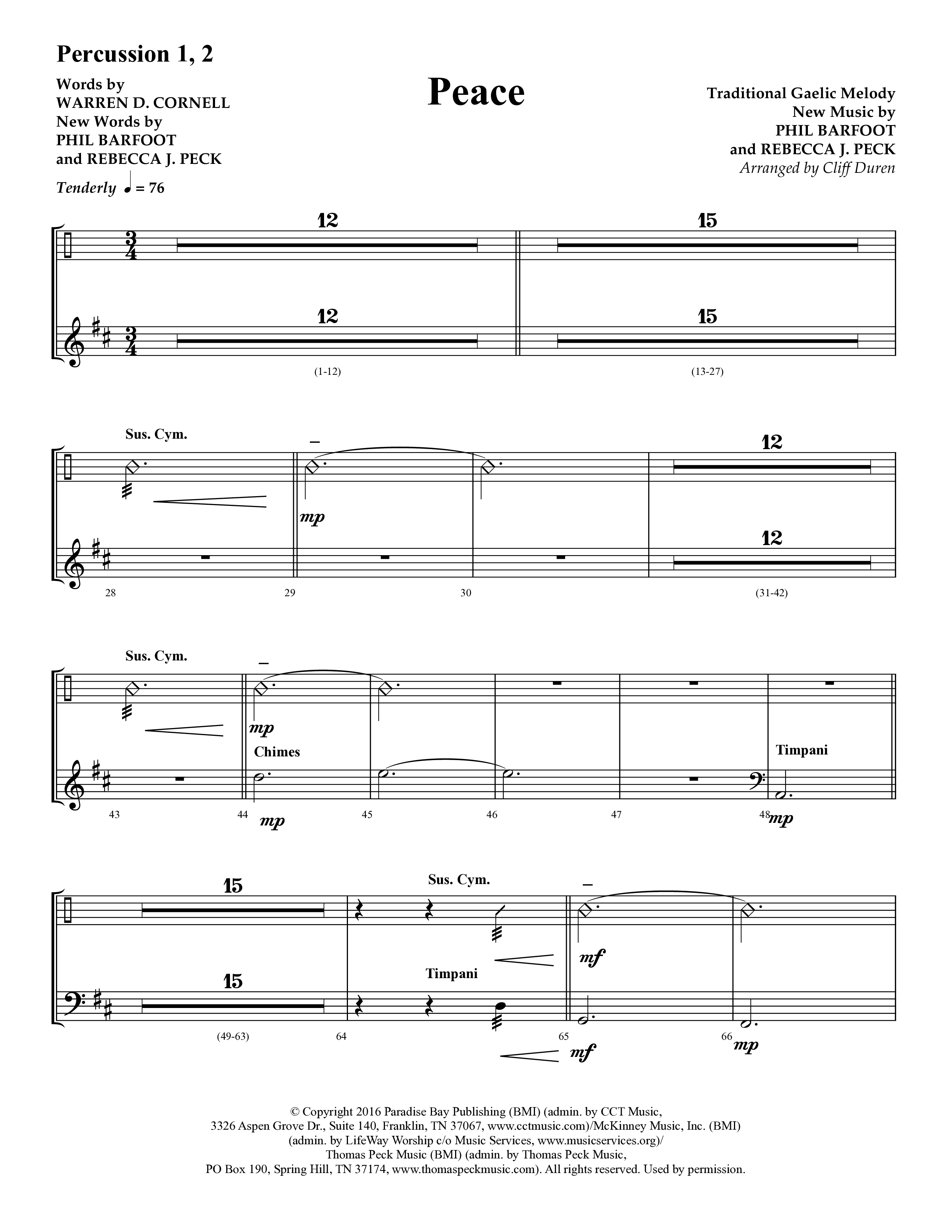 Peace (Choral Anthem SATB) Percussion 1/2 (Lifeway Choral / Arr. Cliff Duren)