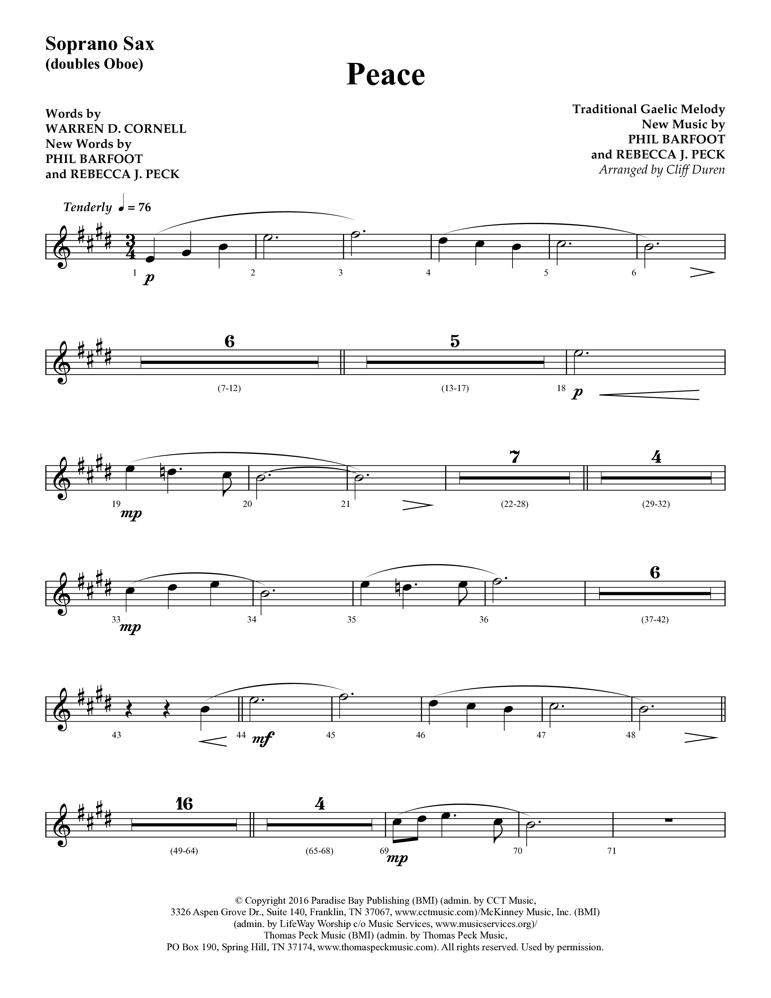 Peace (Choral Anthem SATB) Soprano Sax (Lifeway Choral / Arr. Cliff Duren)