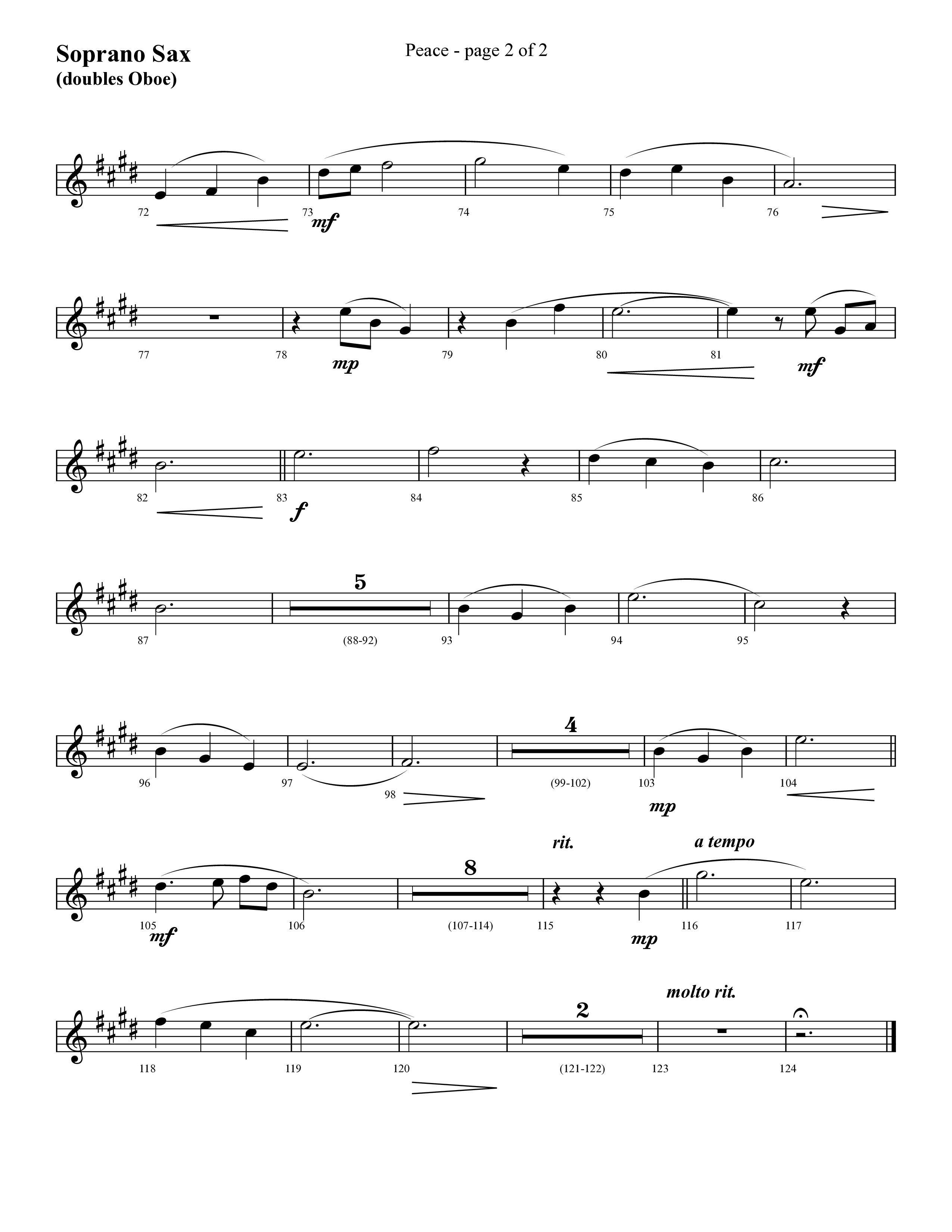 Peace (Choral Anthem SATB) Soprano Sax (Lifeway Choral / Arr. Cliff Duren)