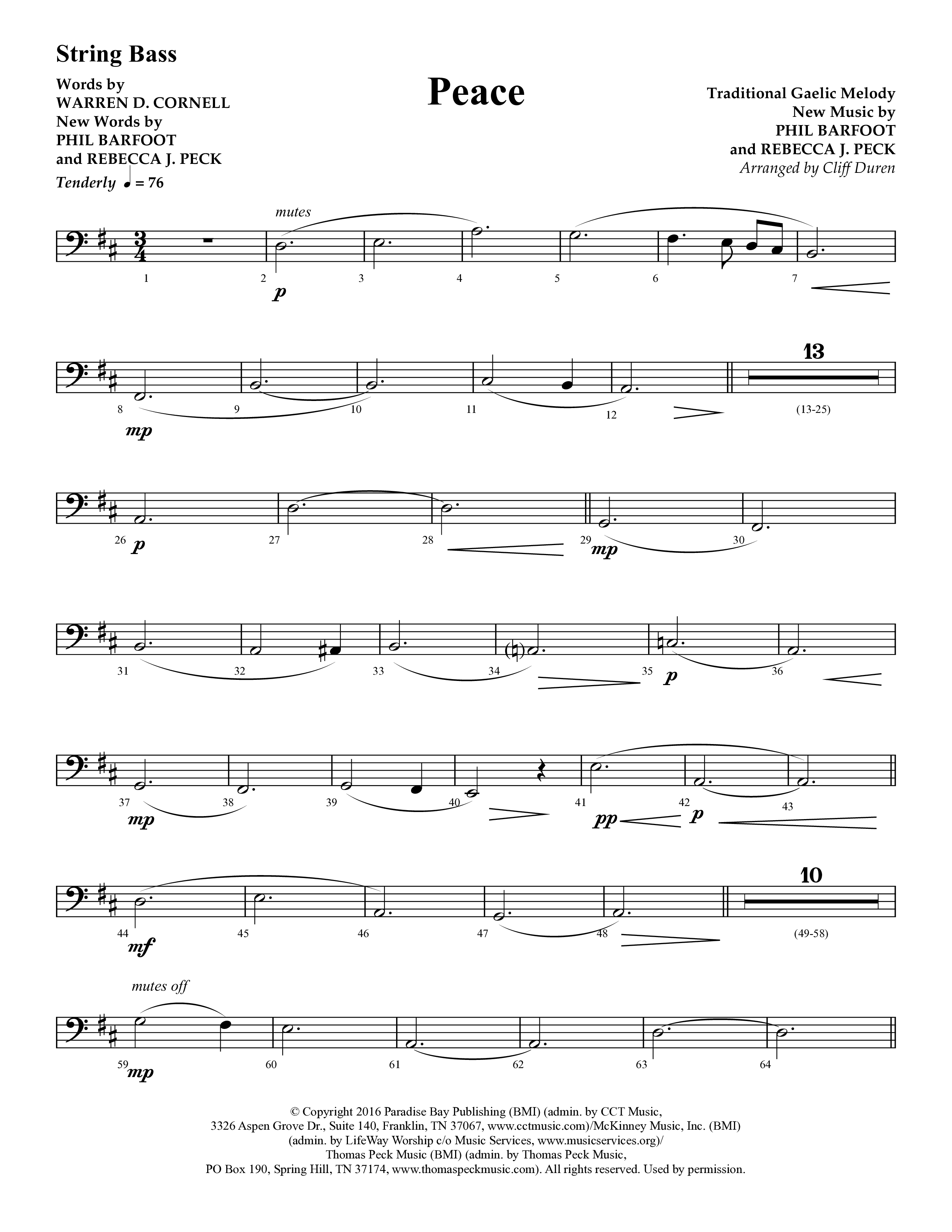Peace (Choral Anthem SATB) String Bass (Lifeway Choral / Arr. Cliff Duren)
