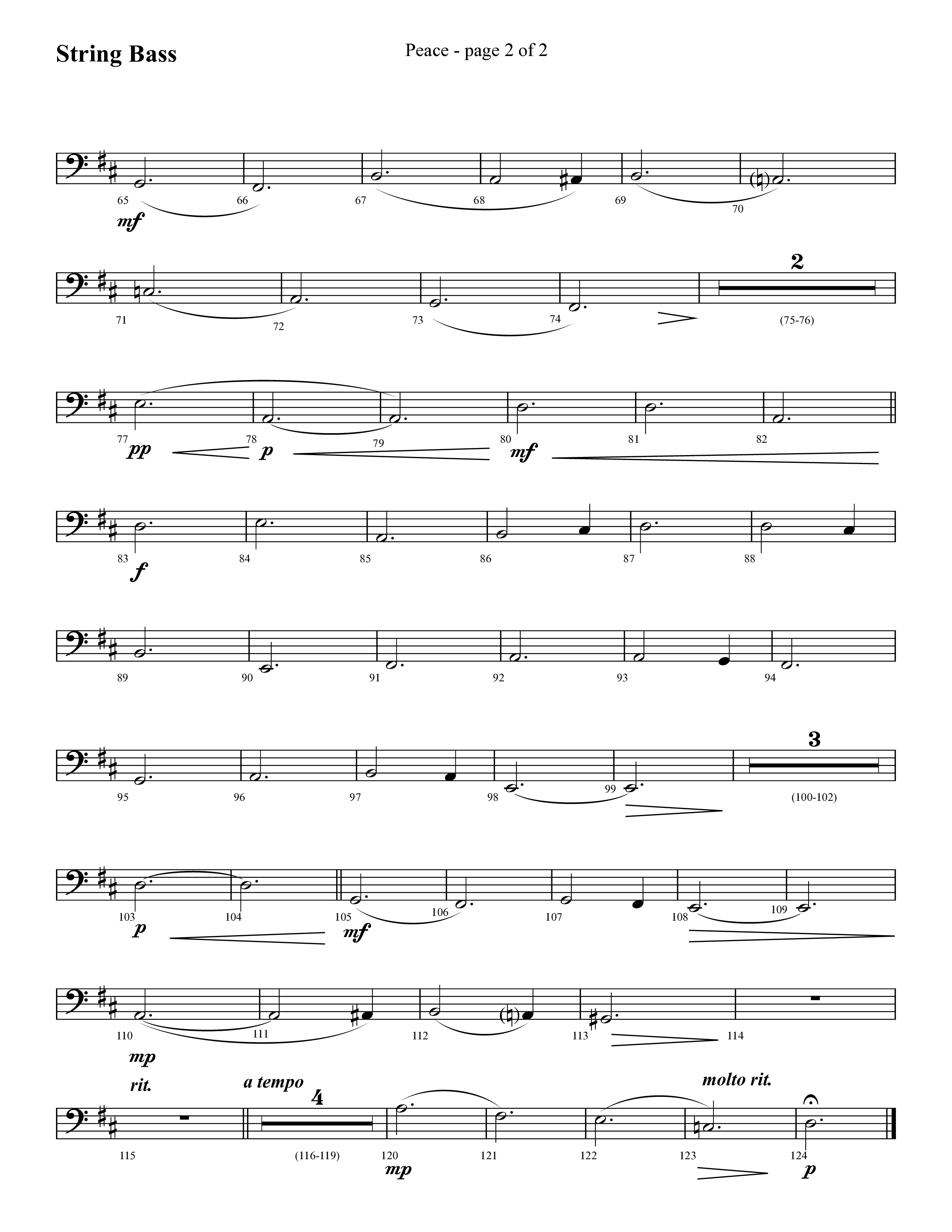 Peace (Choral Anthem SATB) String Bass (Lifeway Choral / Arr. Cliff Duren)