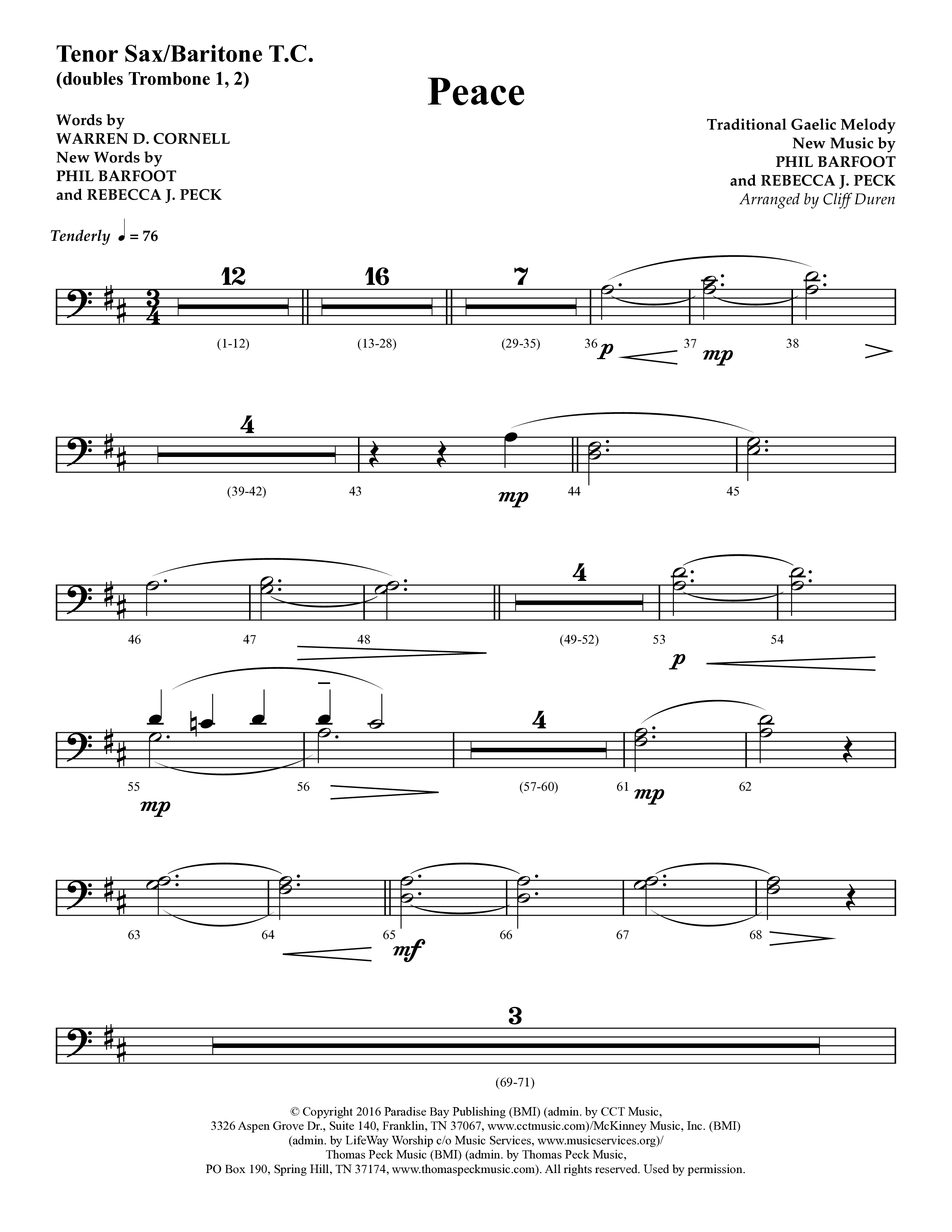 Peace (Choral Anthem SATB) Tenor Sax/Baritone T.C. (Lifeway Choral / Arr. Cliff Duren)
