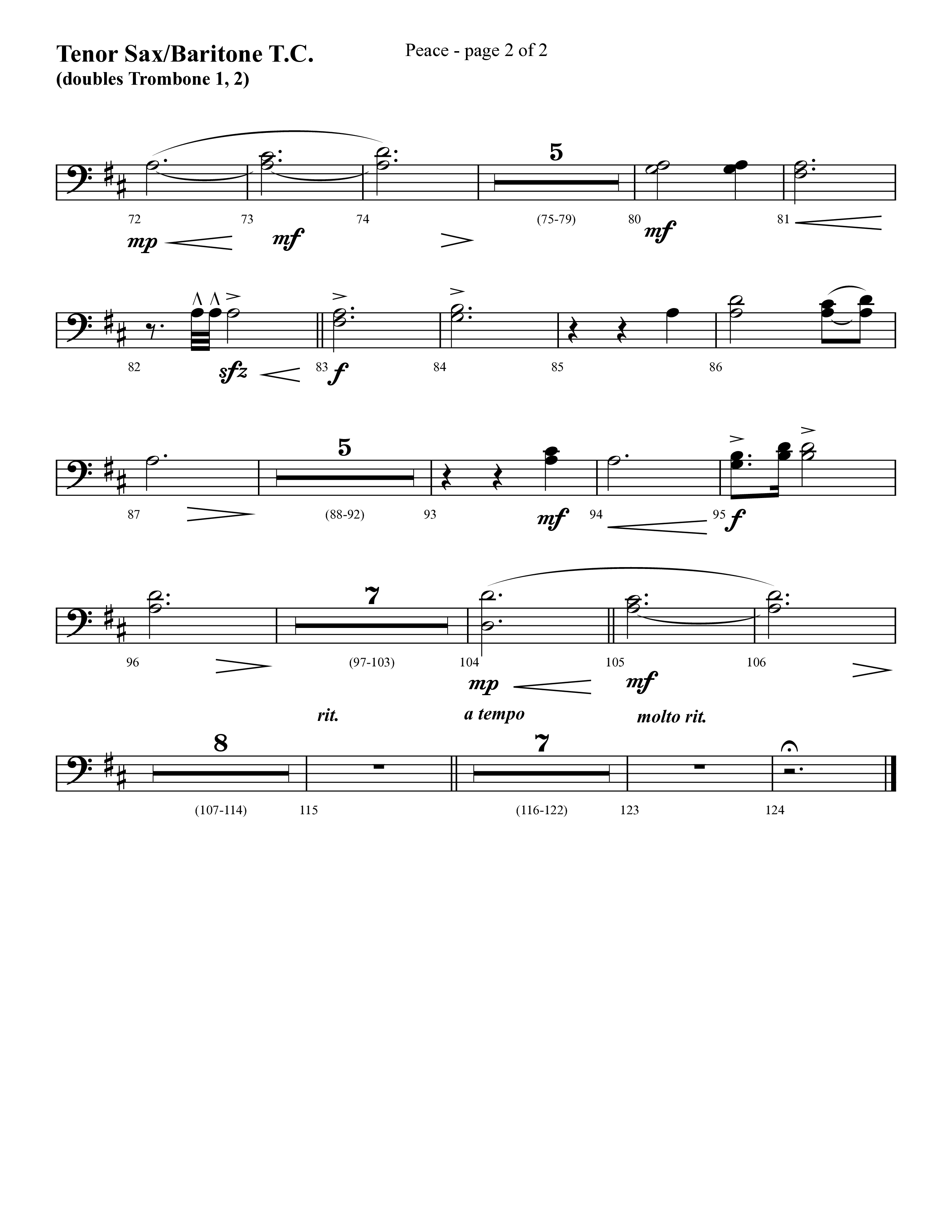 Peace (Choral Anthem SATB) Tenor Sax/Baritone T.C. (Lifeway Choral / Arr. Cliff Duren)