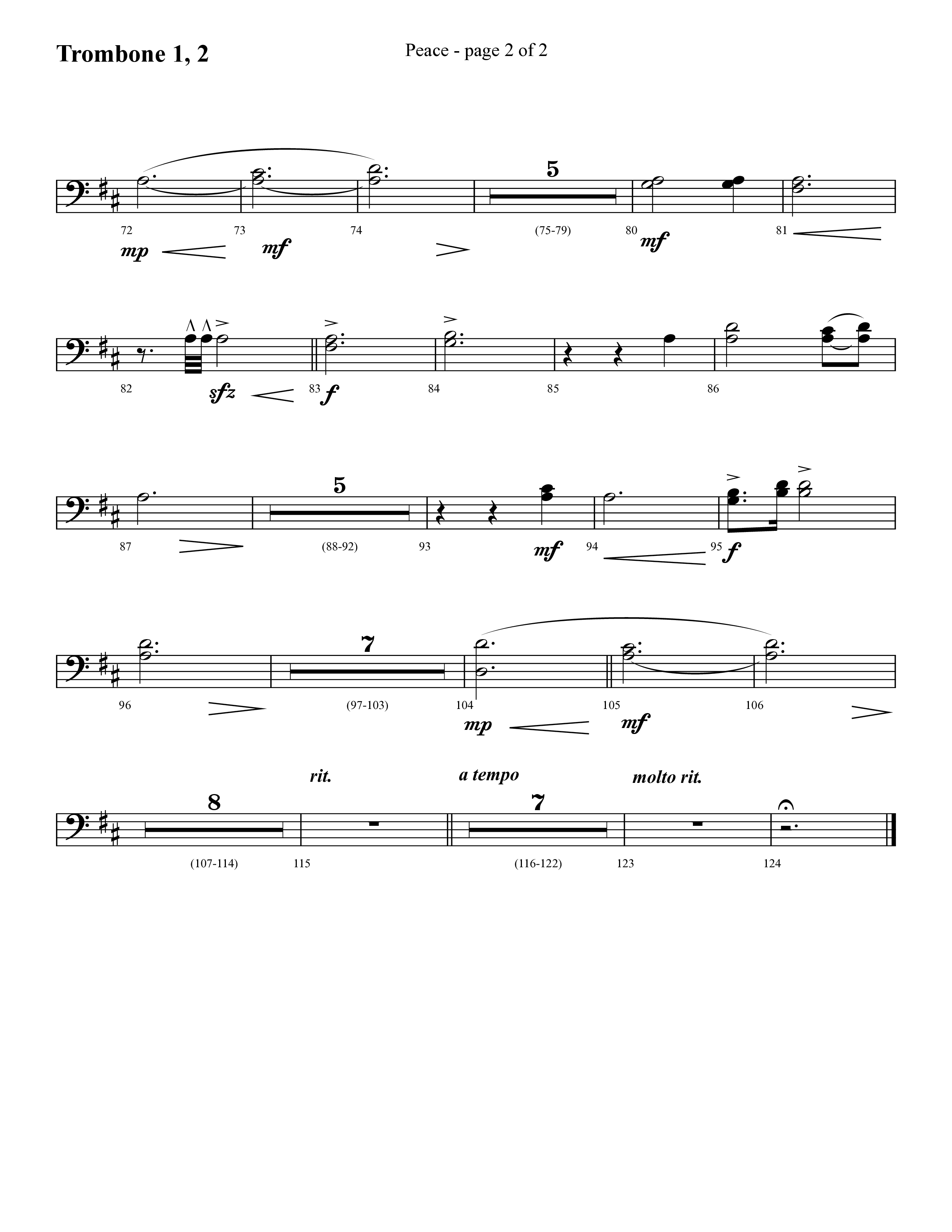 Peace (Choral Anthem SATB) Trombone 1/2 (Lifeway Choral / Arr. Cliff Duren)