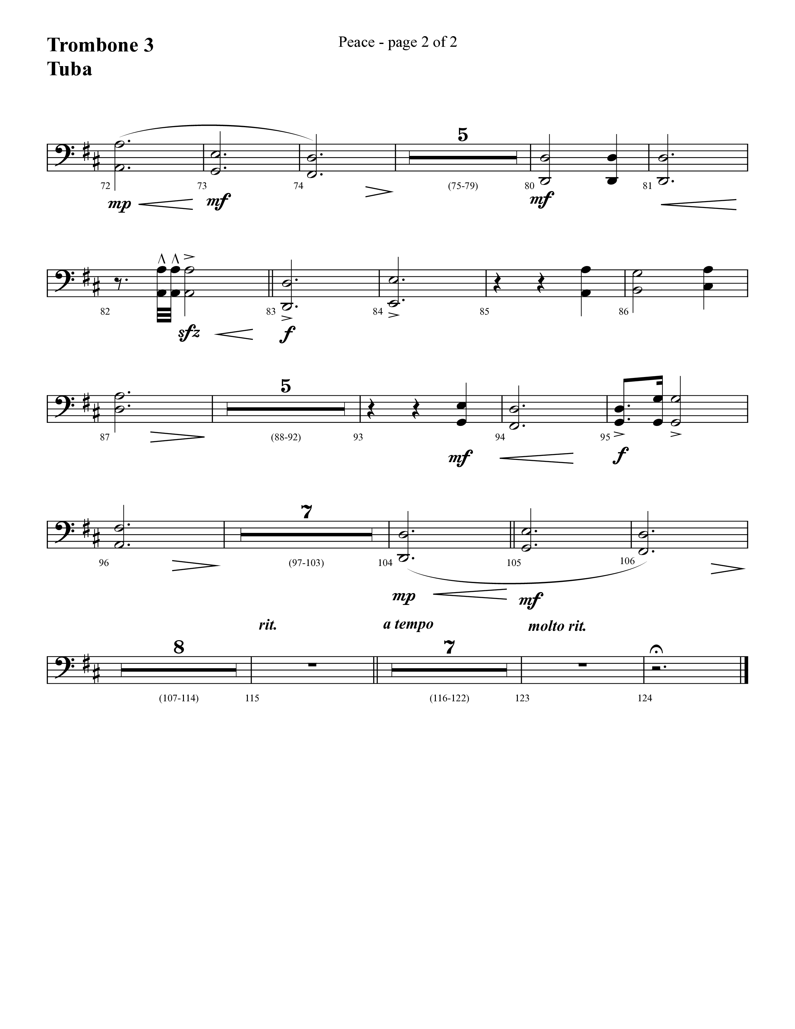 Peace (Choral Anthem SATB) Trombone 3/Tuba (Lifeway Choral / Arr. Cliff Duren)