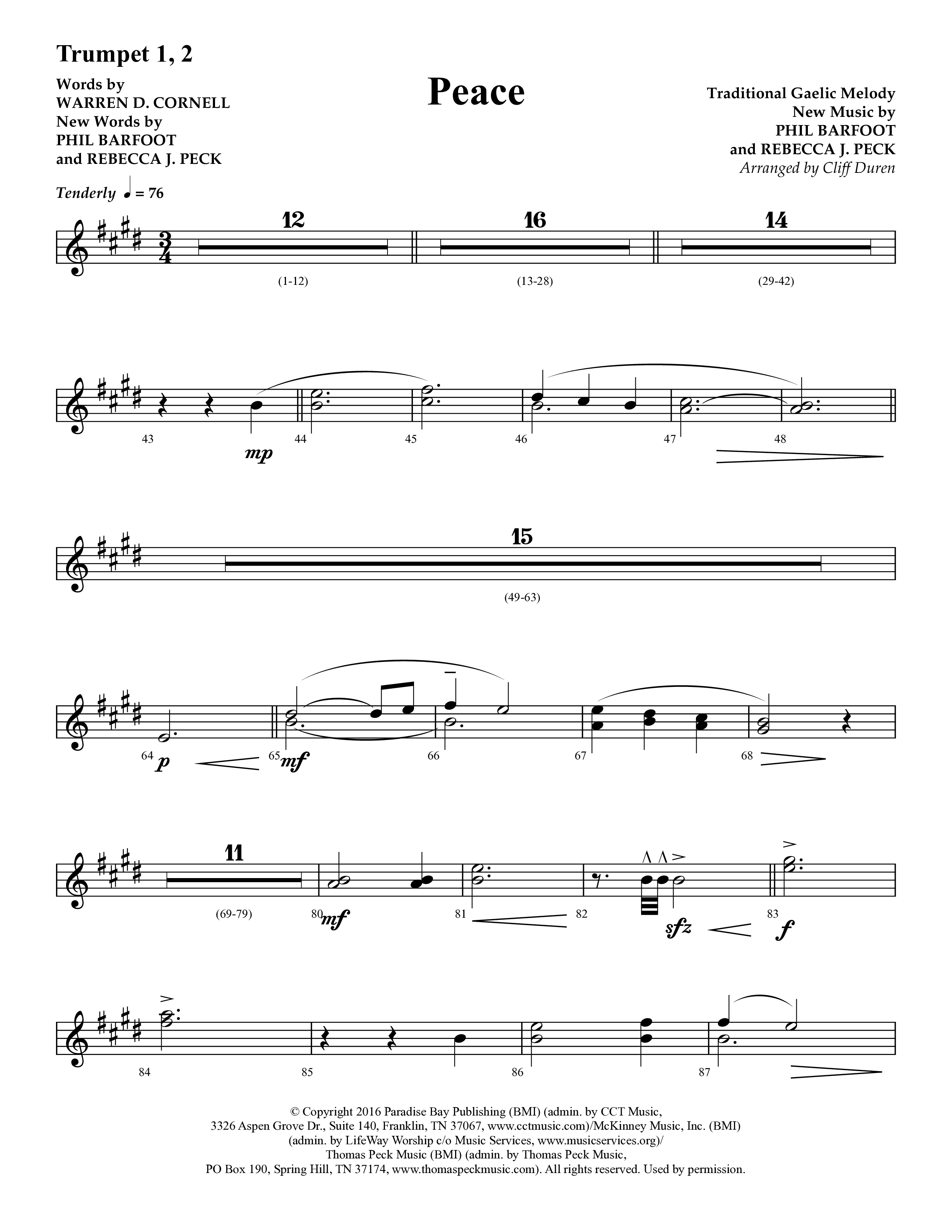 Peace (Choral Anthem SATB) Trumpet 1,2 (Lifeway Choral / Arr. Cliff Duren)
