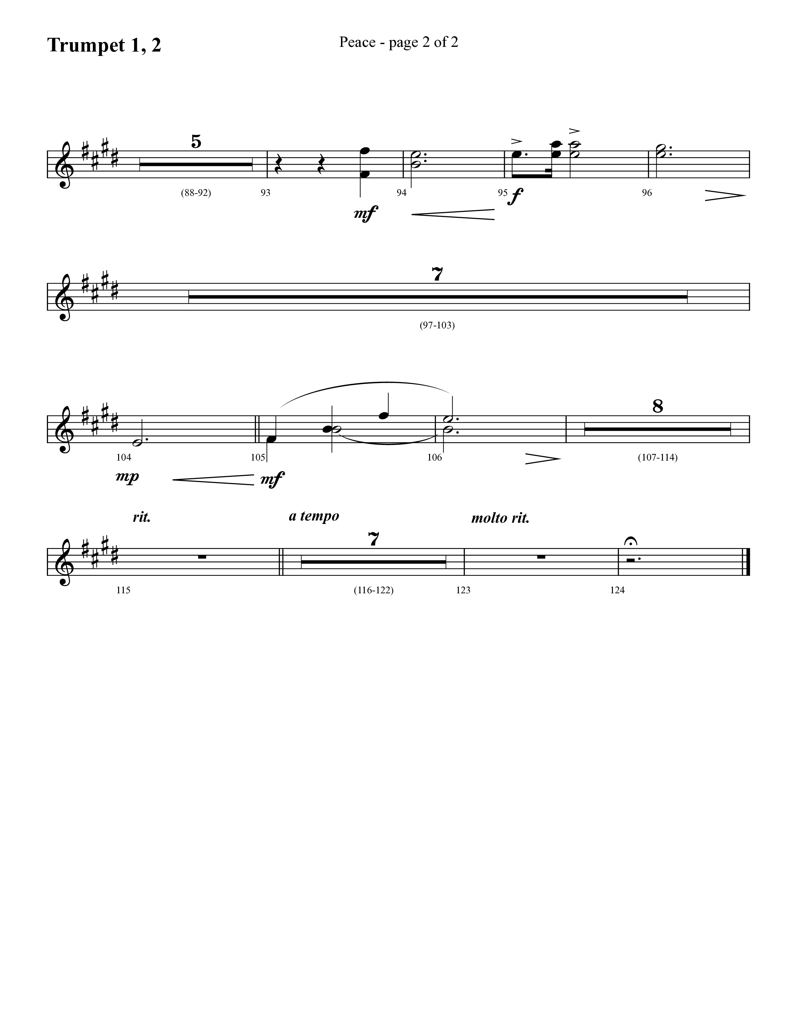 Peace (Choral Anthem SATB) Trumpet 1,2 (Lifeway Choral / Arr. Cliff Duren)