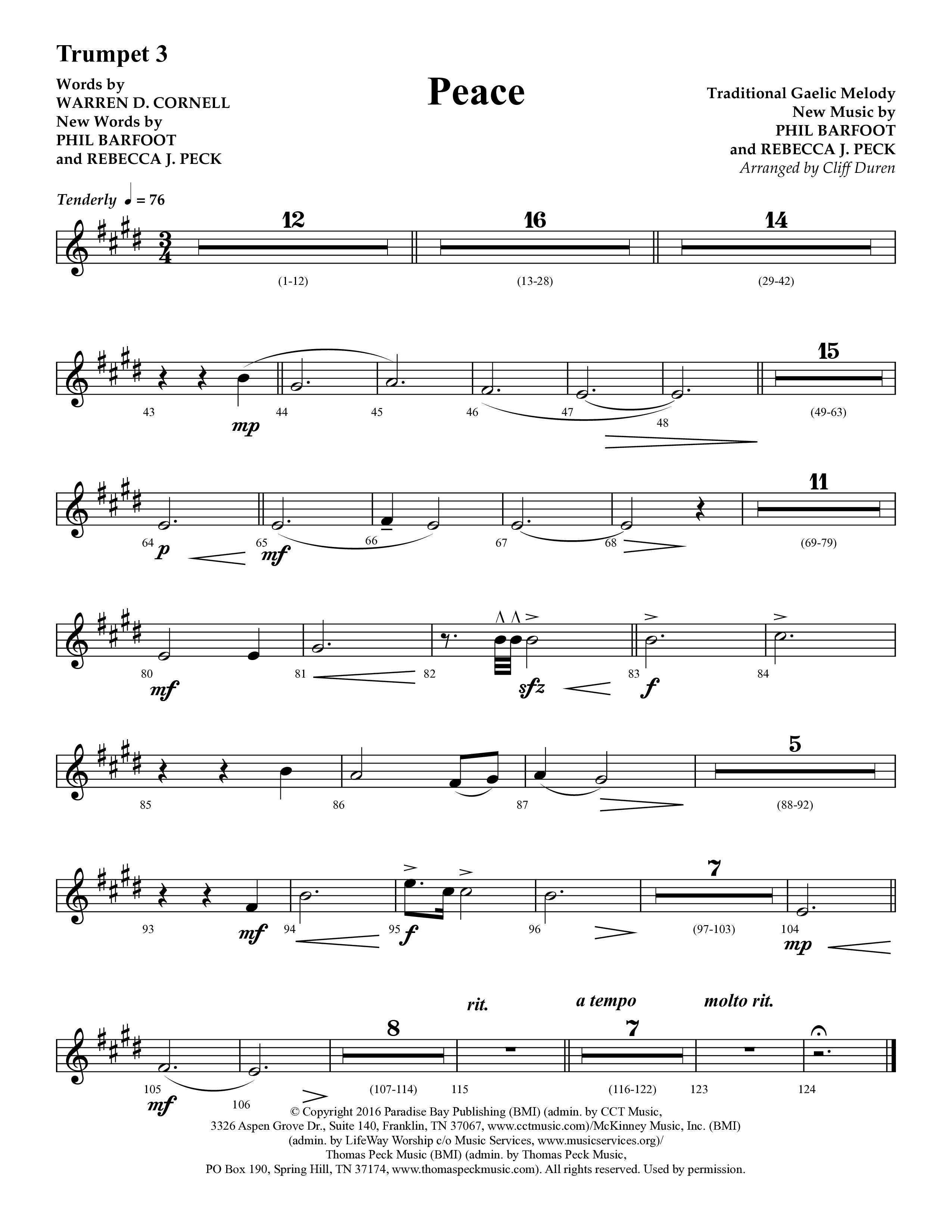 Peace (Choral Anthem SATB) Trumpet 3 (Lifeway Choral / Arr. Cliff Duren)