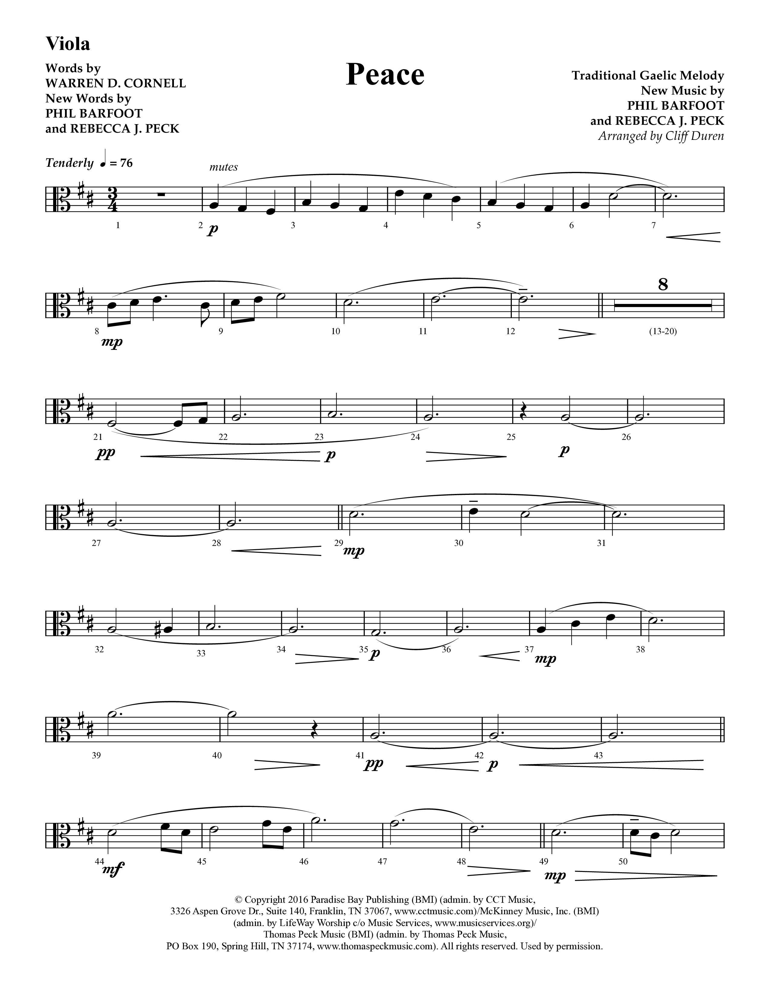 Peace (Choral Anthem SATB) Viola (Lifeway Choral / Arr. Cliff Duren)