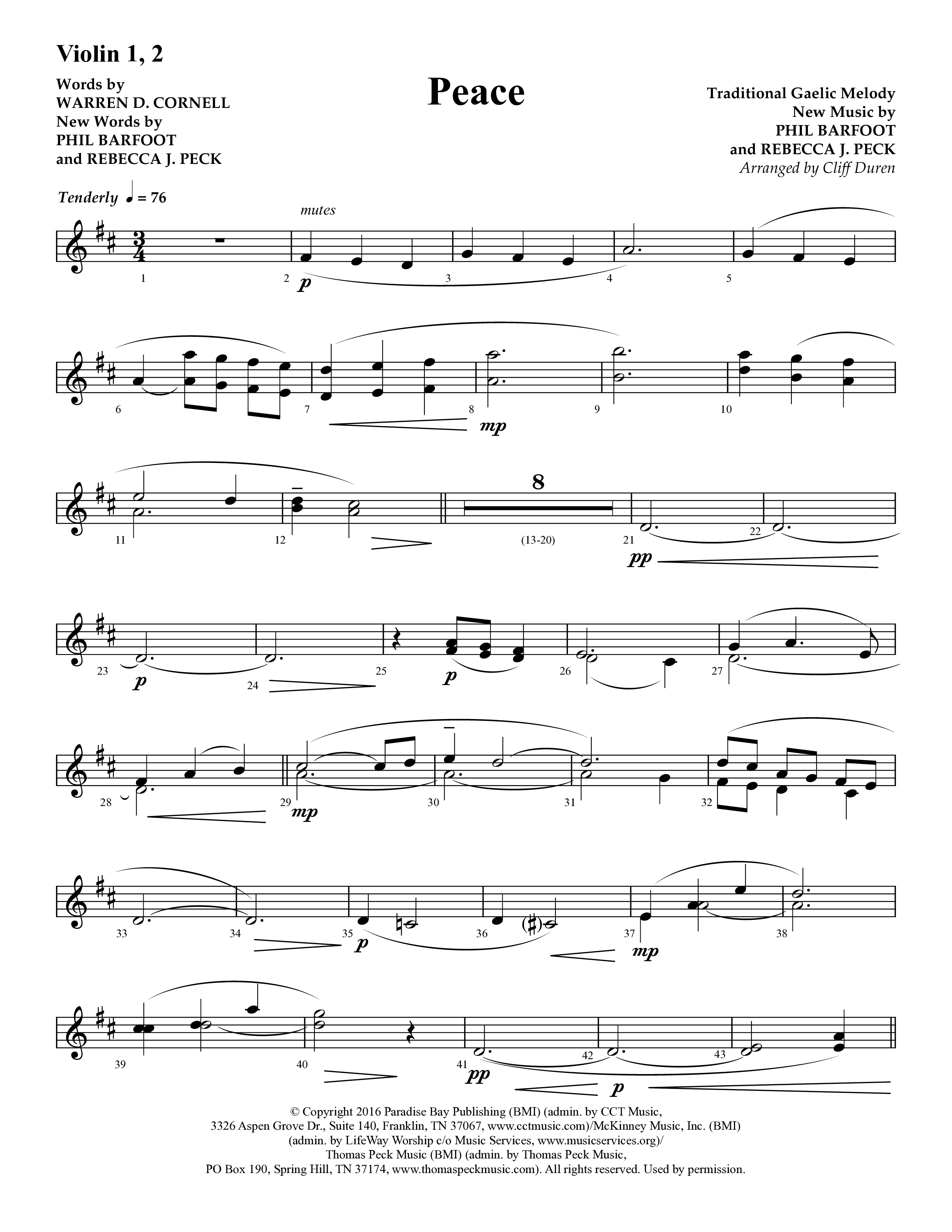 Peace (Choral Anthem SATB) Violin 1/2 (Lifeway Choral / Arr. Cliff Duren)