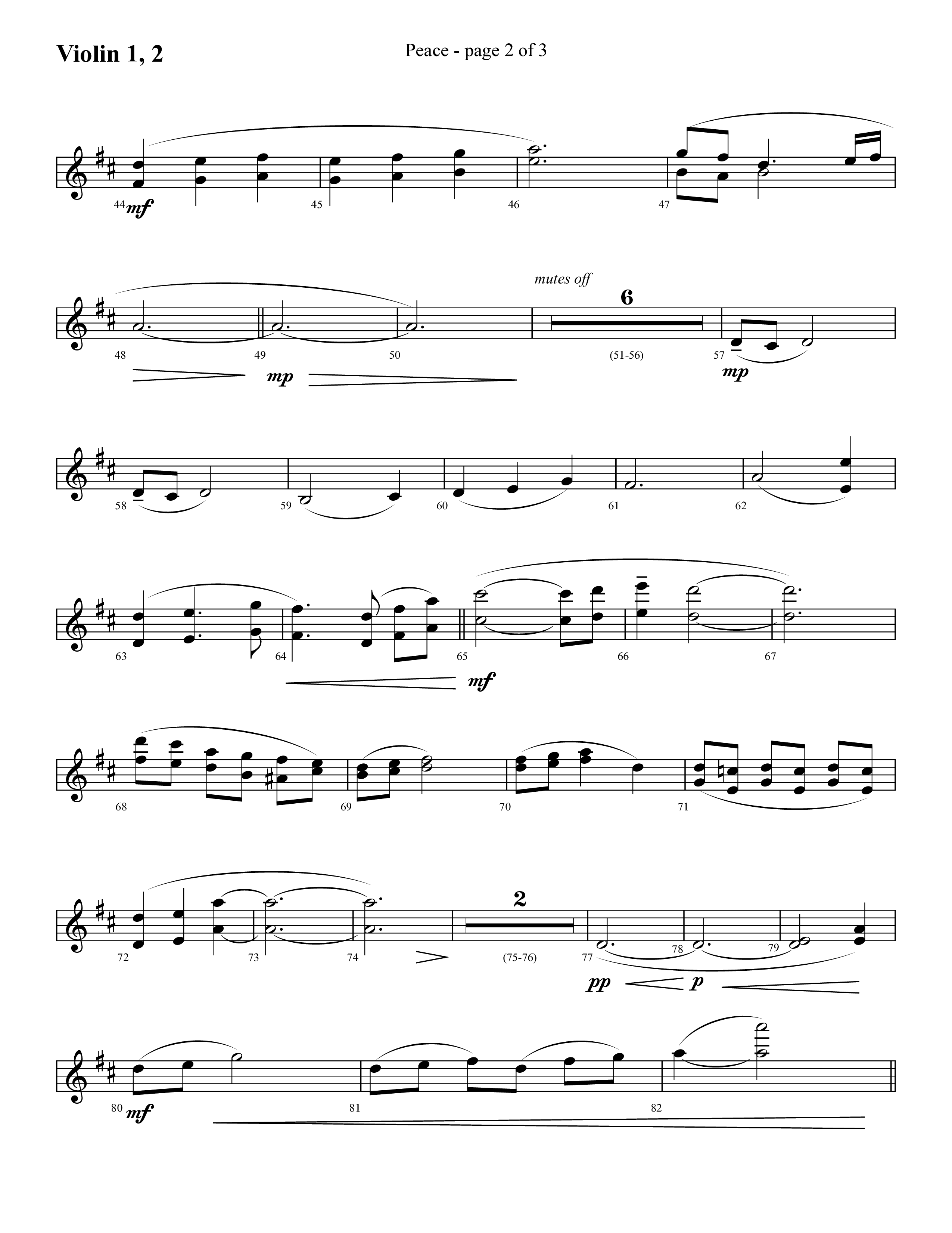 Peace (Choral Anthem SATB) Violin 1/2 (Lifeway Choral / Arr. Cliff Duren)