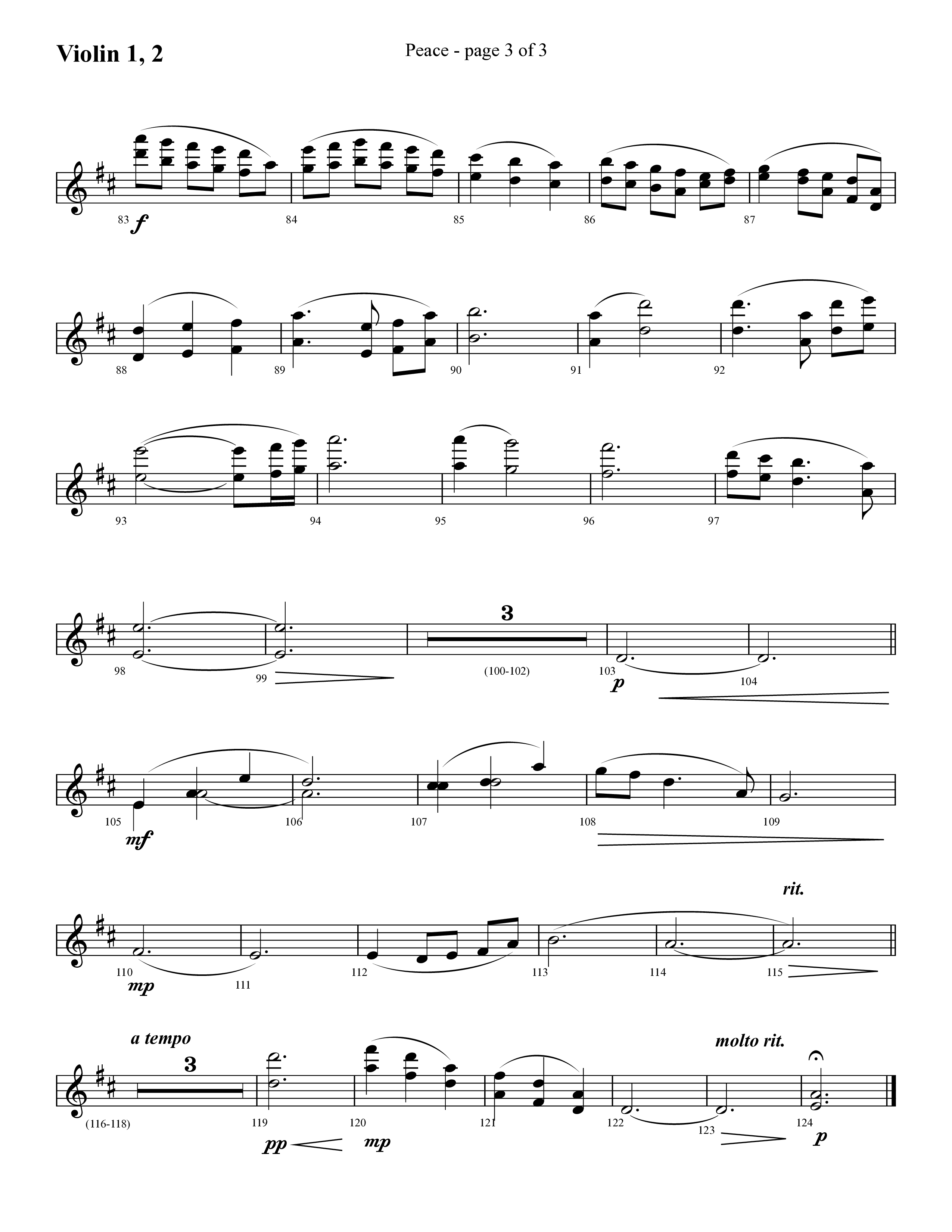 Peace (Choral Anthem SATB) Violin 1/2 (Lifeway Choral / Arr. Cliff Duren)