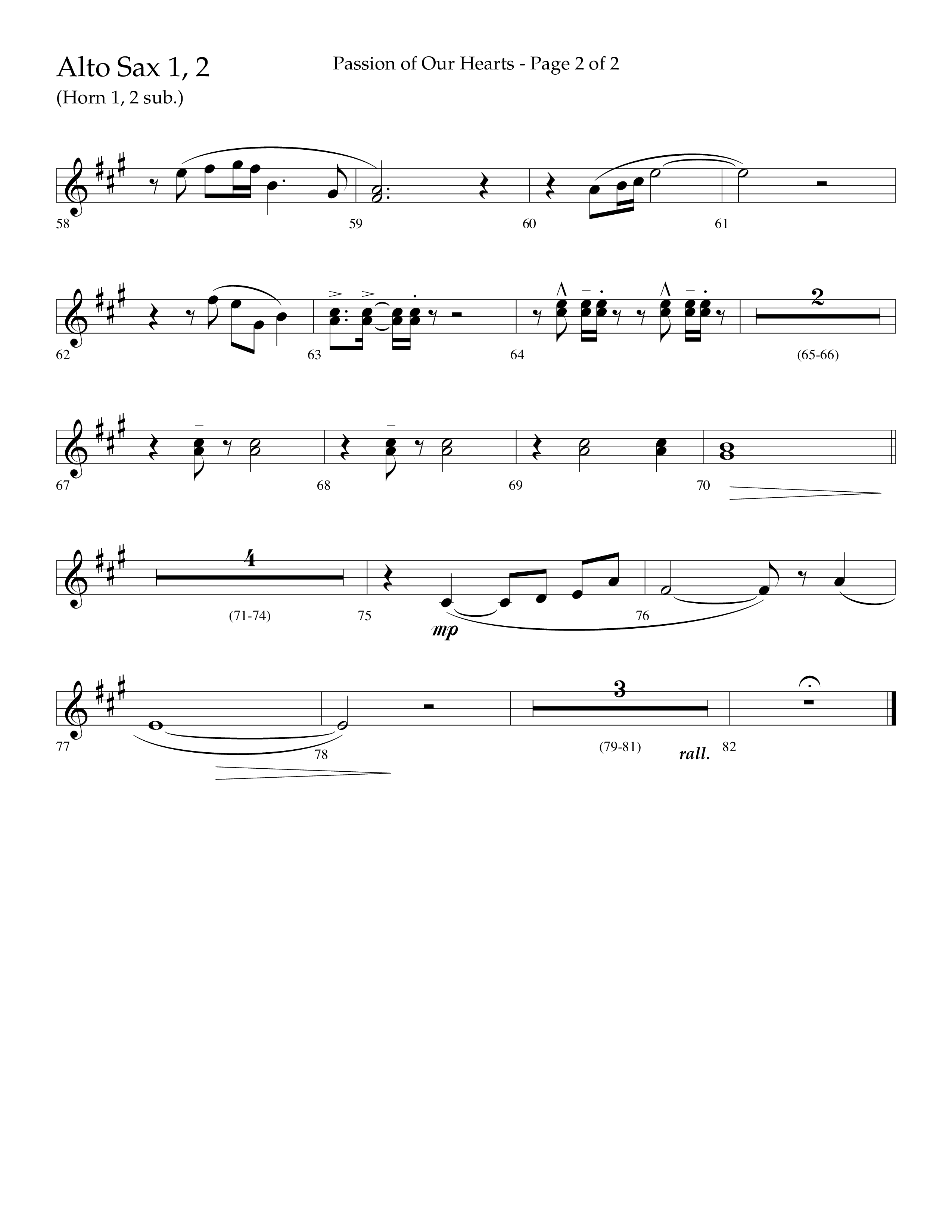 Passion Of Our Hearts (Choral Anthem SATB) Alto Sax 1/2 (Arr. J. Daniel Smith)