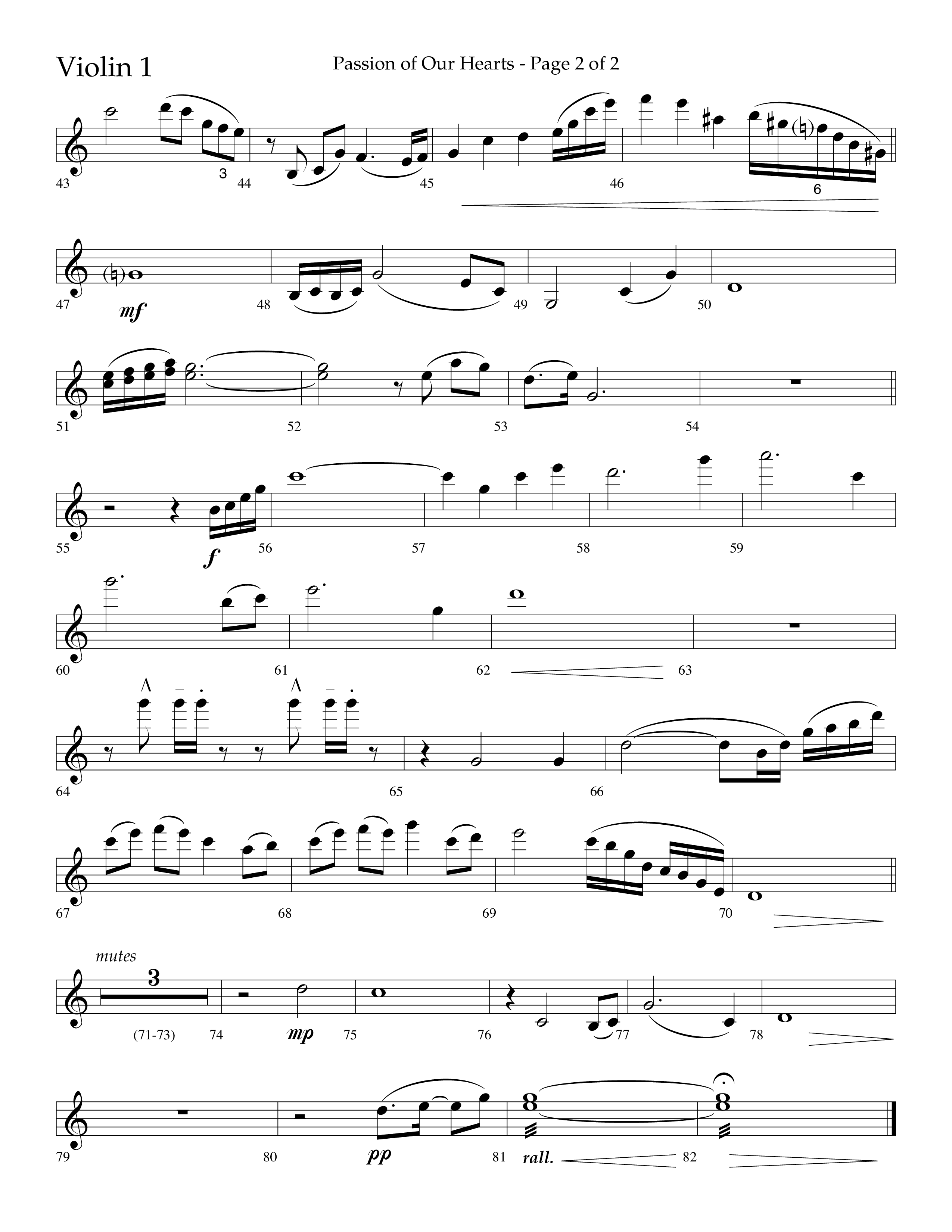 Passion Of Our Hearts (Choral Anthem SATB) Violin 1 (Arr. J. Daniel Smith)
