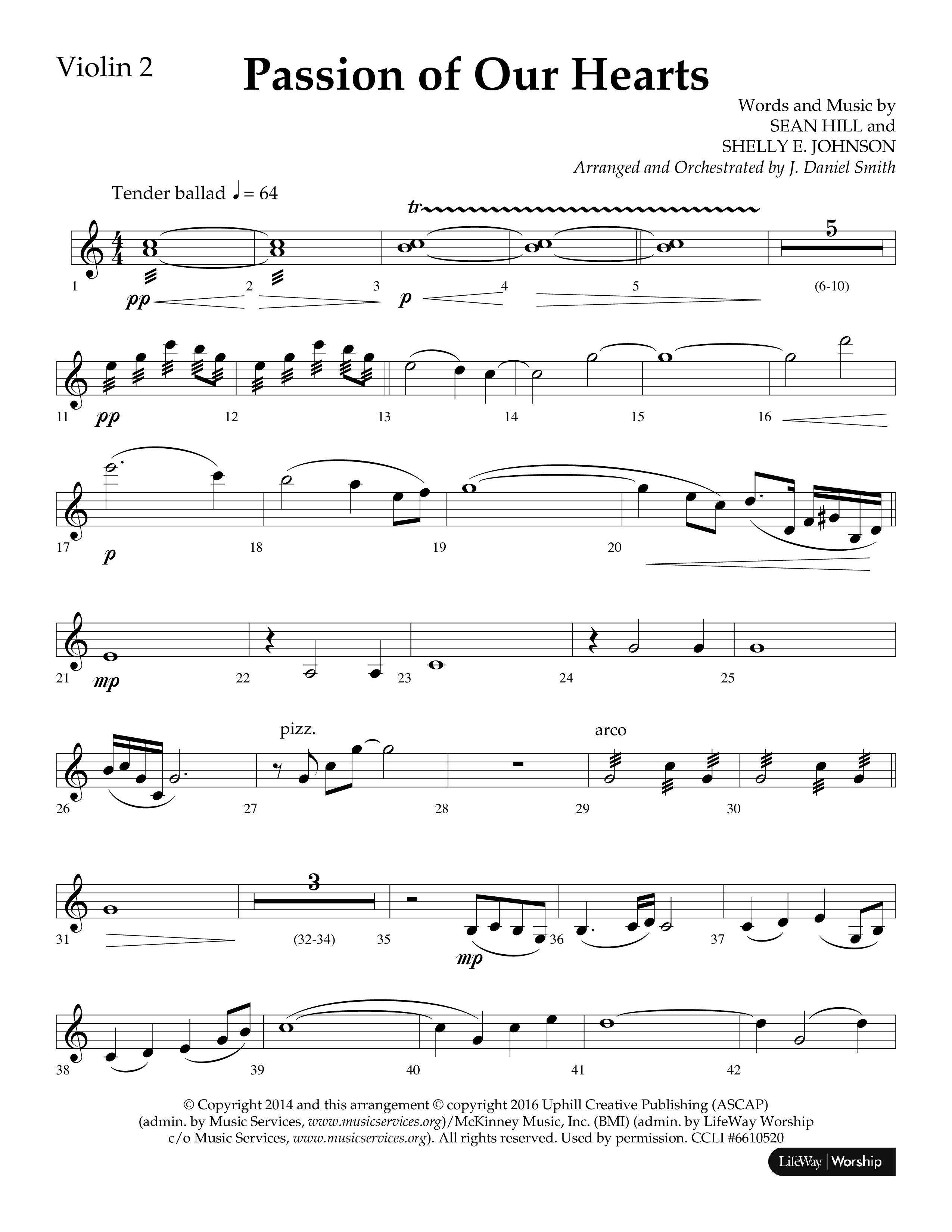 Passion Of Our Hearts (Choral Anthem SATB) Violin 2 (Arr. J. Daniel Smith)