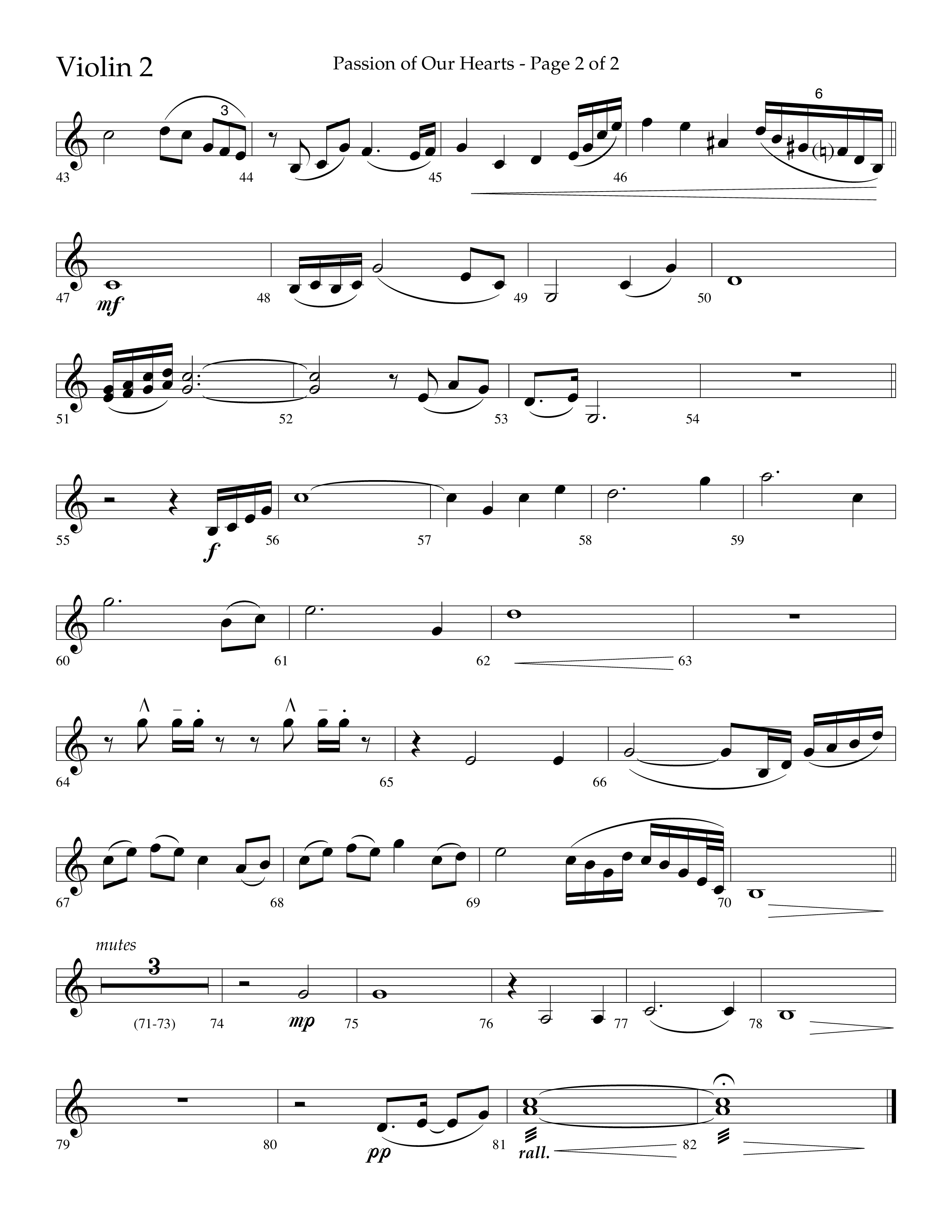Passion Of Our Hearts (Choral Anthem SATB) Violin 2 (Arr. J. Daniel Smith)